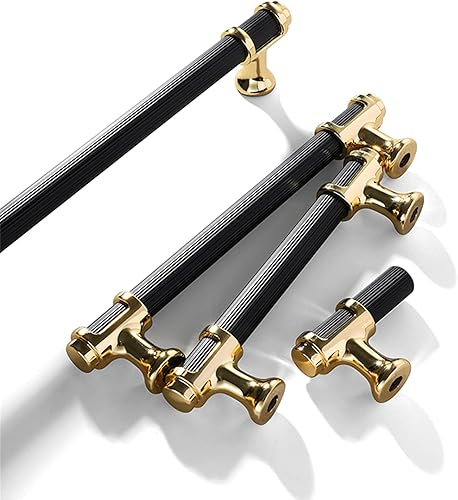 Miniatura 4 de Paquete de 2 manijas de gabinete de cocina en negro mate y dorado, pomos modernos para cajones de tocador para baño, dormitorio, armario, accesorios