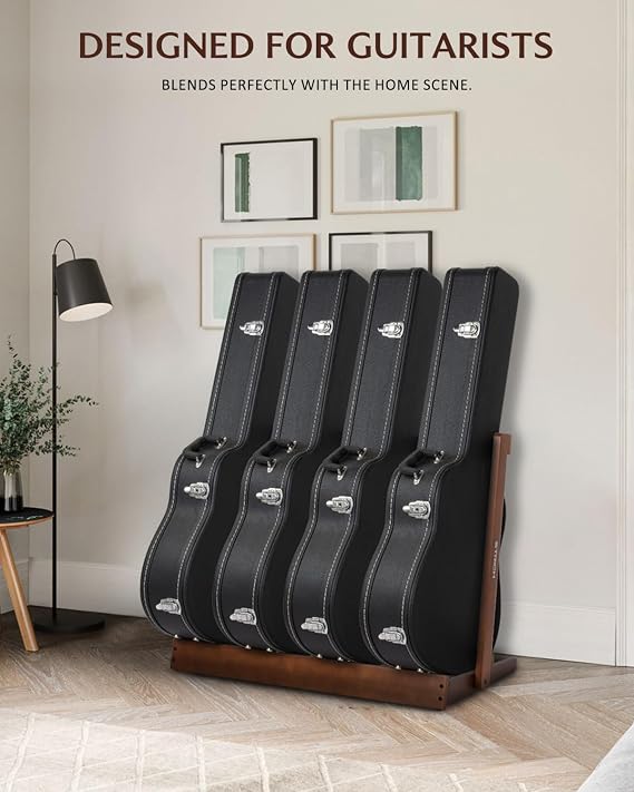 STRICH Guitar Case Stand, Multi-Instrument Hardwood Rack for Hardshell Cases, Foldable & Space-Saving Storage for Home Studio, Dark Walnut Grain Finish SMT-20C