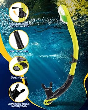 Lorrtta Snorkel Set for Adults, 180° Panoramic Anti-Fog Snorkel Mask with Dry Top Snorkel, Professional Snorkelling Gear for Men & Women (Black Yellow)