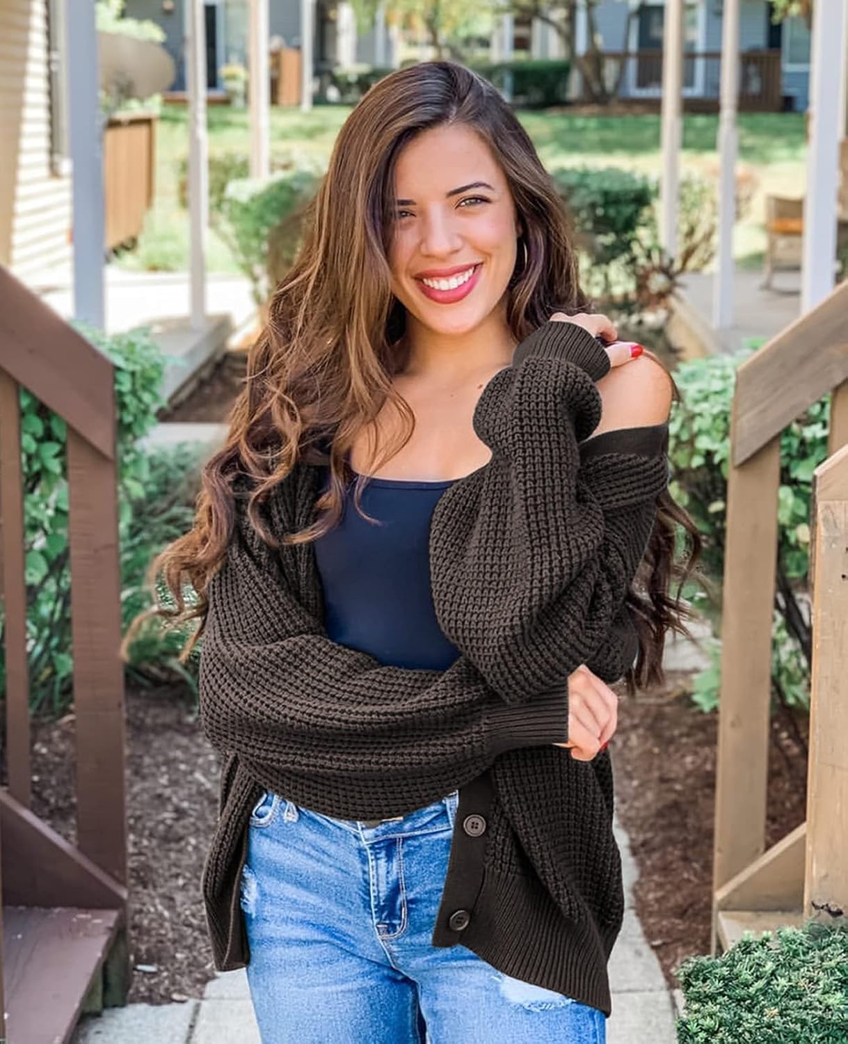 QUALFORT Cardigan Sweaters for Women 100% Cotton Button-Down Oversized Knit Outerwear Fall Tops for Women 2026 - Image 2