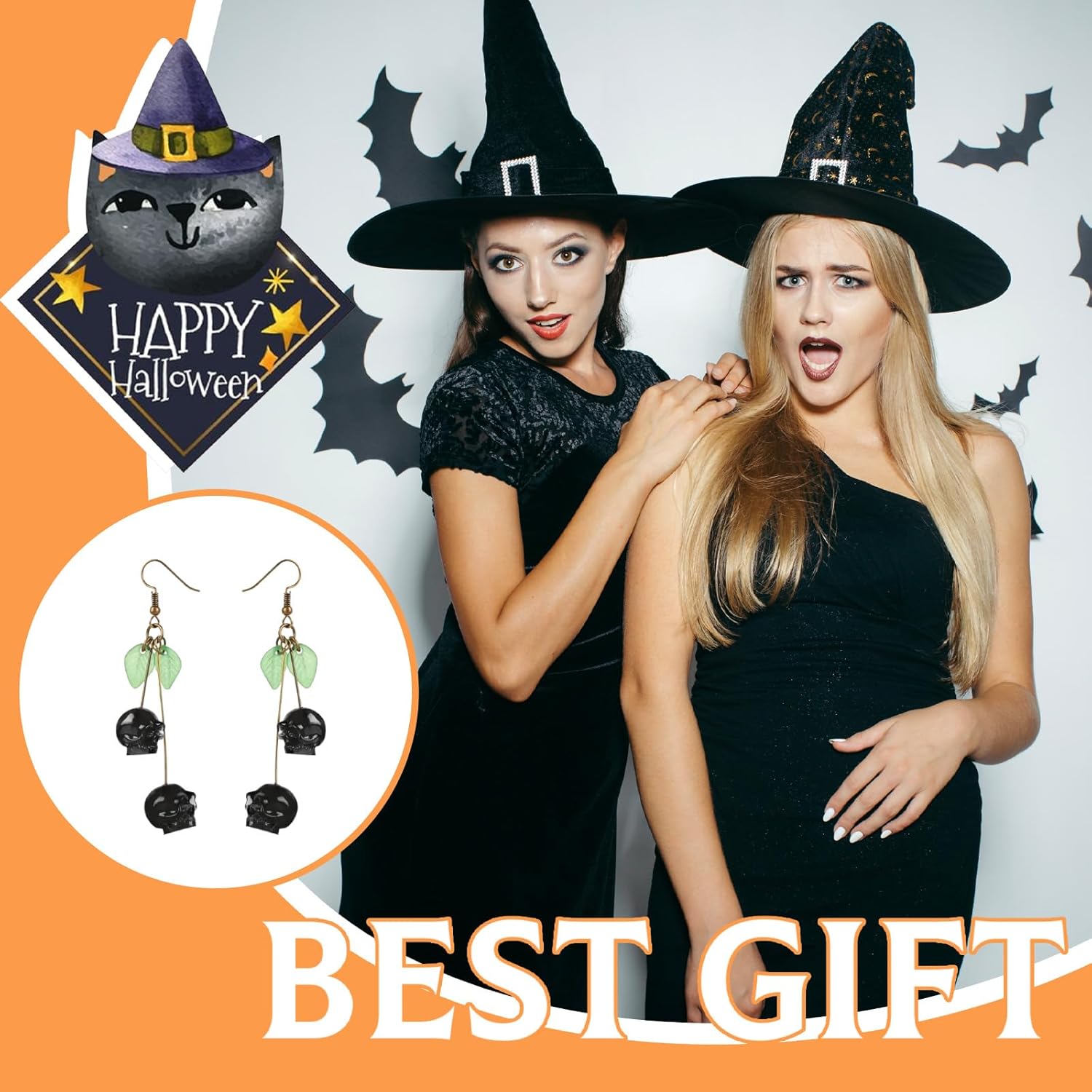 Cherry Skull Earrings Halloween Earrings for Women Skull Jewelry Statement Earrings for Halloween Costumes Spooky Gothic Drop Earrings - Image 3