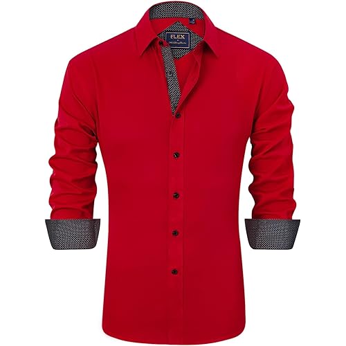 J.VER Men's Casual Long Sleeve Stretch Dress Shirt Wrinkle-Free Regular Fit Button Down Shirts