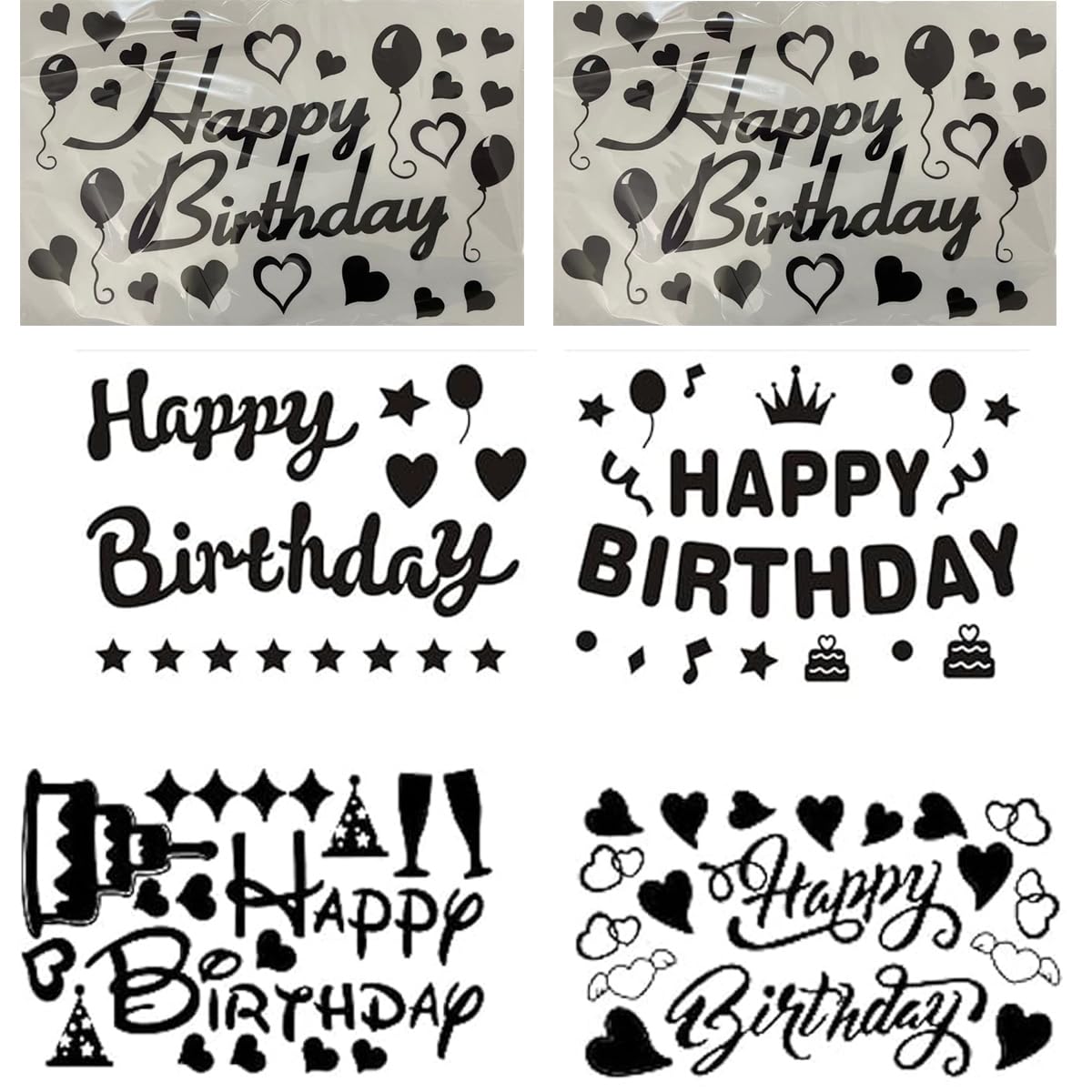 Pack of 6 Happy Birthday Balloons Stickers Self-Adhesive Party Letter for Large Clear Balloons, Birthday Party Accessories (Black)