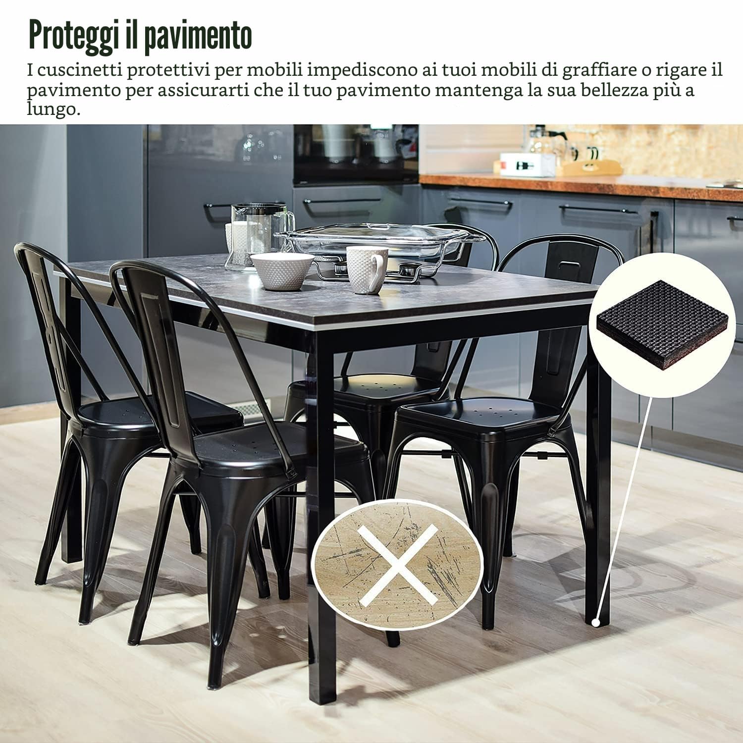 Piedini Antiscivolo Gomma, 12pz 50mm Autoadesivi Tampone per Mobili - Quadrati Feltrini di Gomma Adesivi Gommini per Sedie per Fissaggio dei Mobili e Proteggere del Pavimento