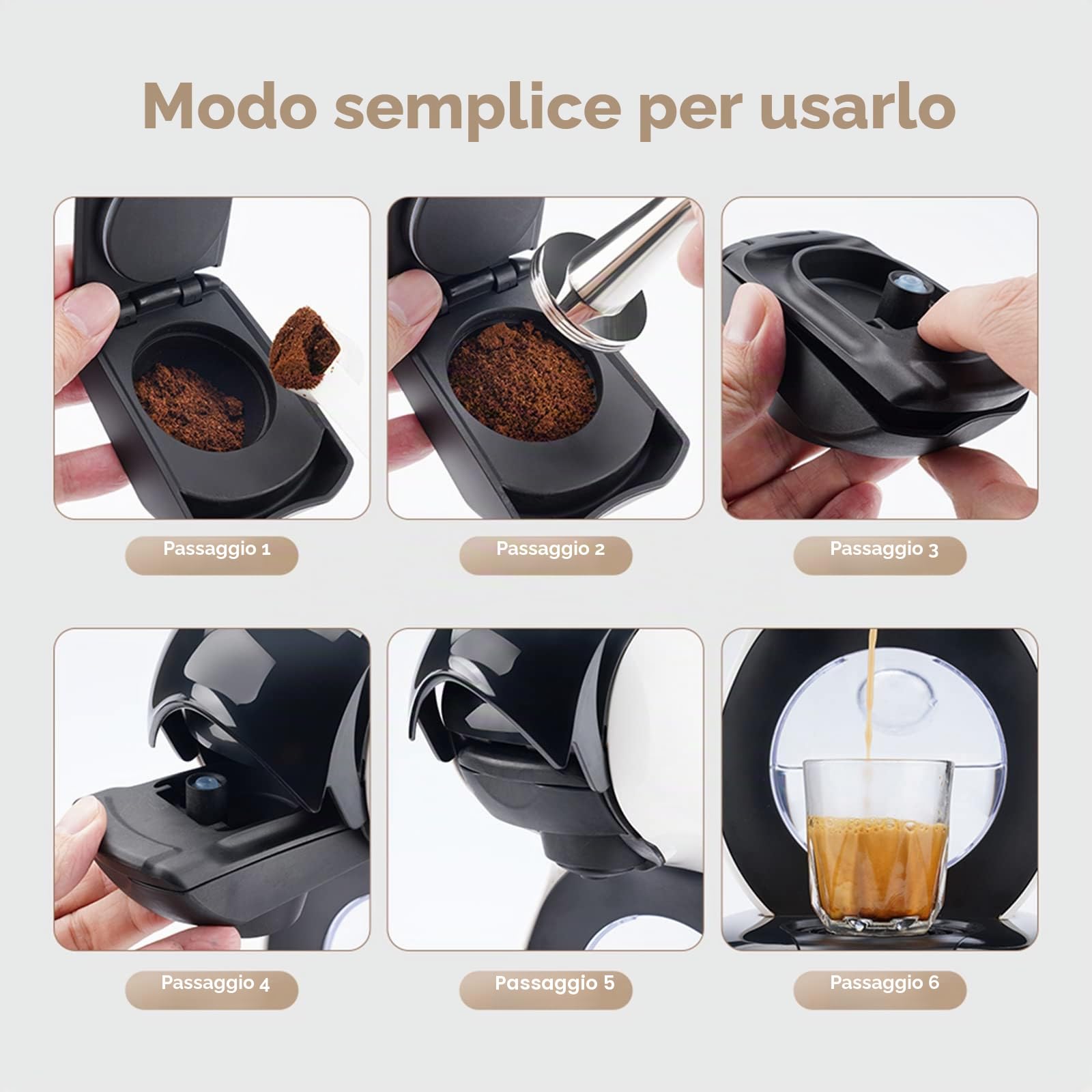 Riutilizzabile Capsula Adattatore, Caffè Capsule Convertitore per Dolce Gusto edgLUMIO DG325 Macchina con 1 Cucchiaio E 1 Pennello