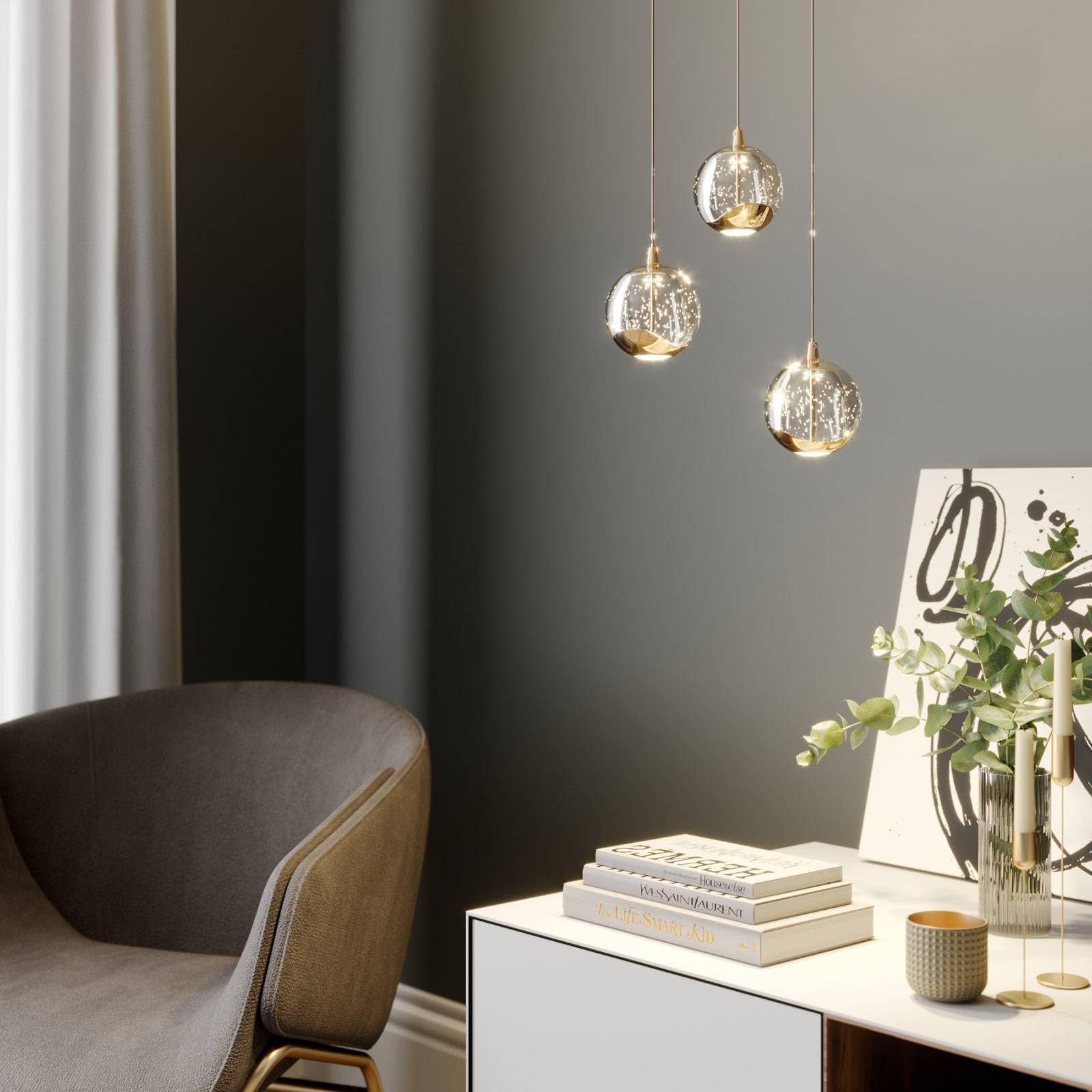 Lucande LED Pendelleuchte Hayley (Modern) in Transparent aus Glas (3 flammig,) - Hängelampe Esstischlampe Hängeleuchte Wohnzimmerleuchte
