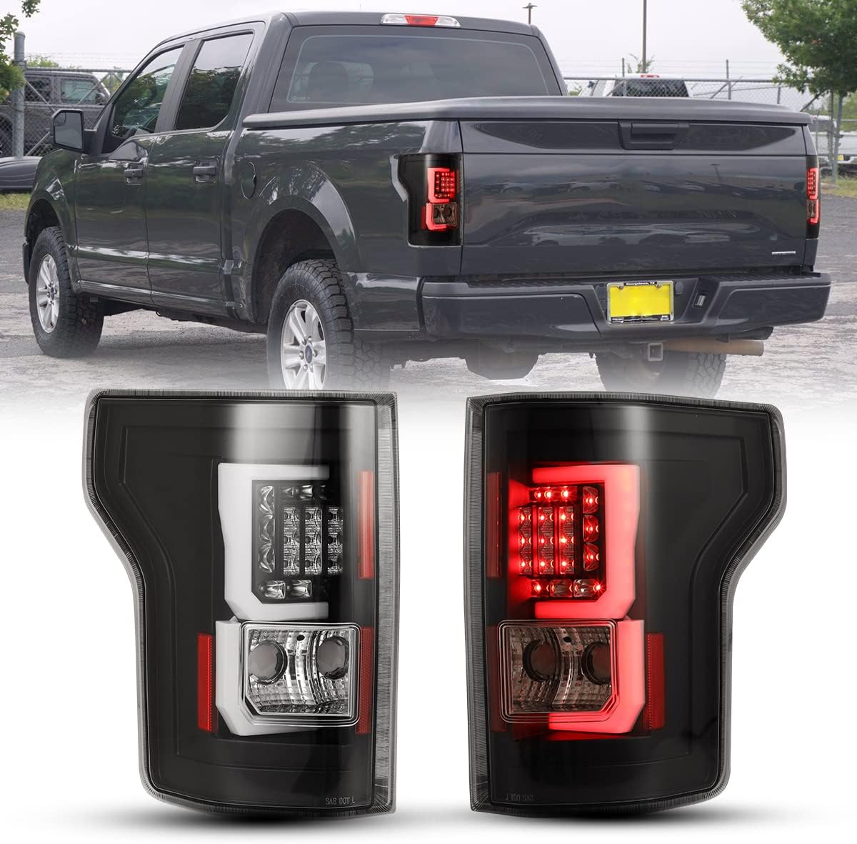CPW Tail Lights Compatible For 2015 2016 2017 Ford F-150 Pickup Turn Signal Lights Reverse Lights Passenger and Driver Side - Red/Clear