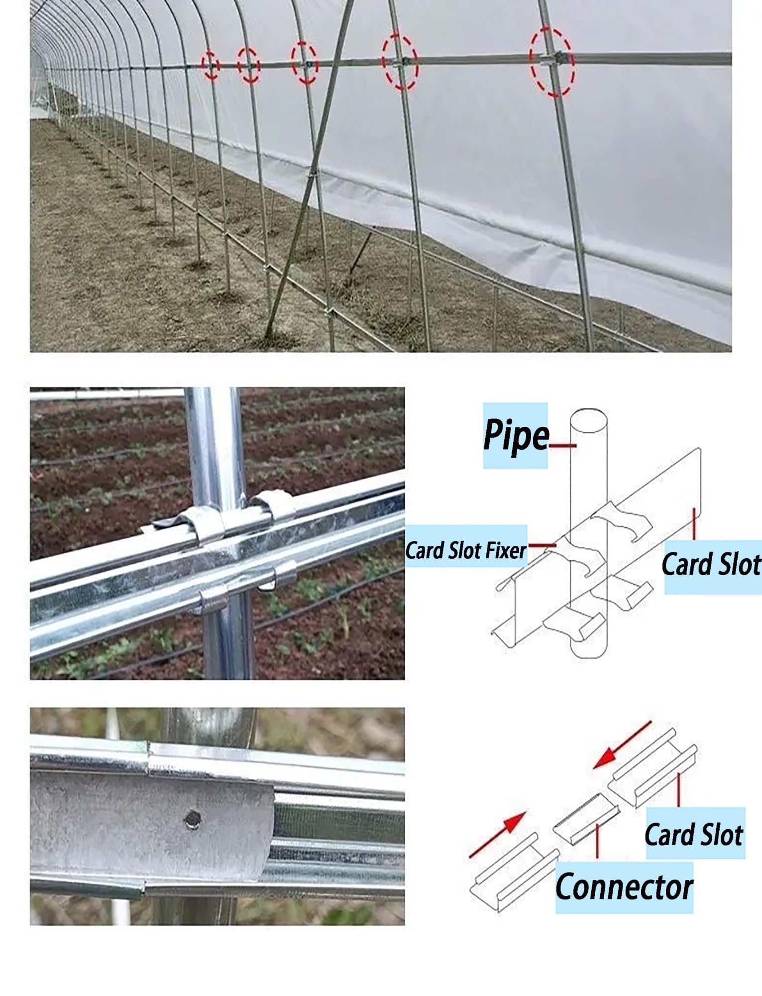 Kit de Fixation pour Film de Serre : profilé en U en Alliage d'aluminium avec Ressorts oscillants - Pinces de Fixation Robustes pour Tunnels en polyéthylène (1,2 mm x 394 po)