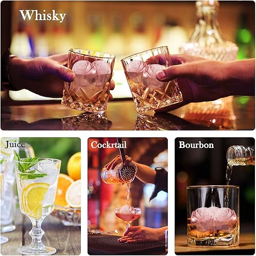 Miniatura 7 de Bandejas de silicona para cubitos de hielo con forma de corazón de rosa, bandeja redonda de silicona de fácil liberación con tapas para cócteles de