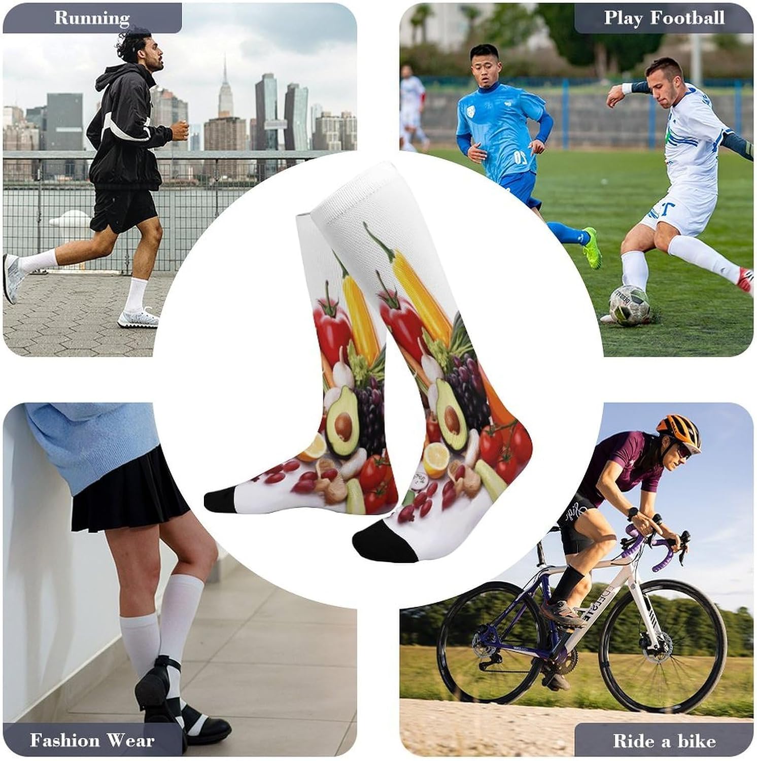 Healthy Food Compression Sock Circulation Support Socks Lightweight Knee High Tube Sock Over-The-Calf Sock for Adult