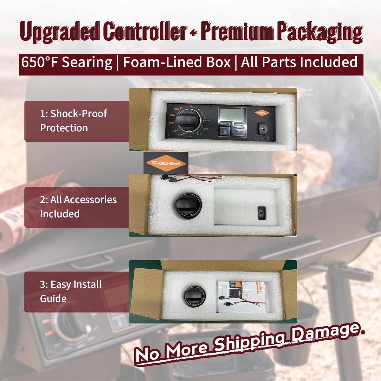 Upgraded Controller Kit for Oklahoma Joe's Gen 1 Rider Pellet Grills | 650°F High-Temp Searing Mode | Includes RTD Probe & Igniter (Fits Rider 600/900/1200, Excludes Large-LCD DLX 22202149/22202150)