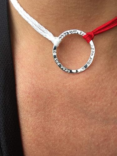 Miniatura 6 de TE AMO PERU Stamped Infinity Open Circle Wrap Bracelet, Reversible Sterling Silver 925 plated, Adjustable Red and White Multi-strand Pima Cotton