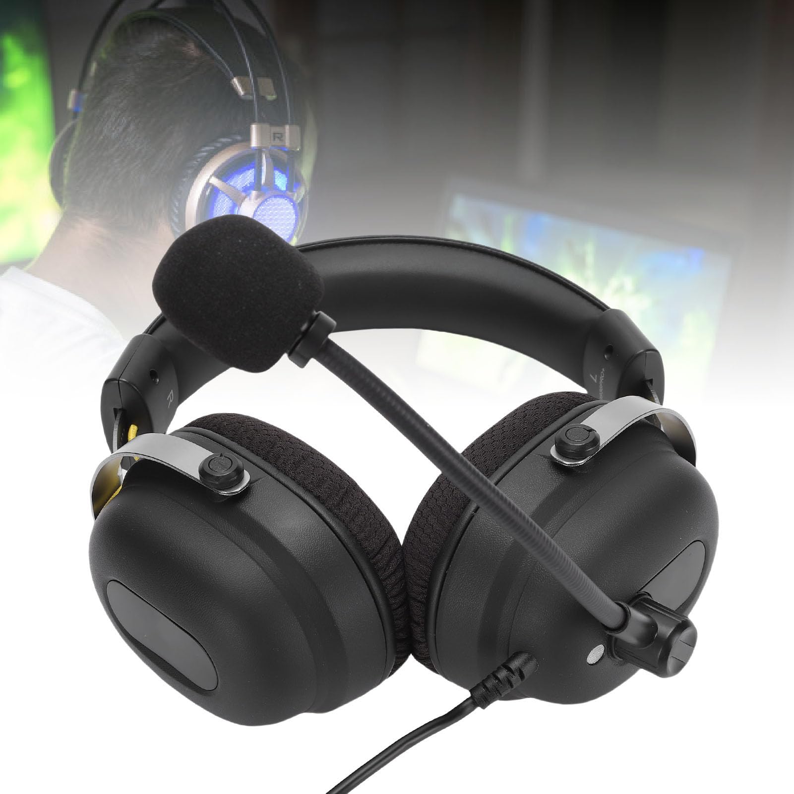 Fabater Gamingowy Zestaw Słuchawkowy Subwoofer Stereo Dźwięk Przestrzenny 7.1 USB Przewodowe Słuchawki z Mikrofonem do Komputera Laptop, Gier i RPG