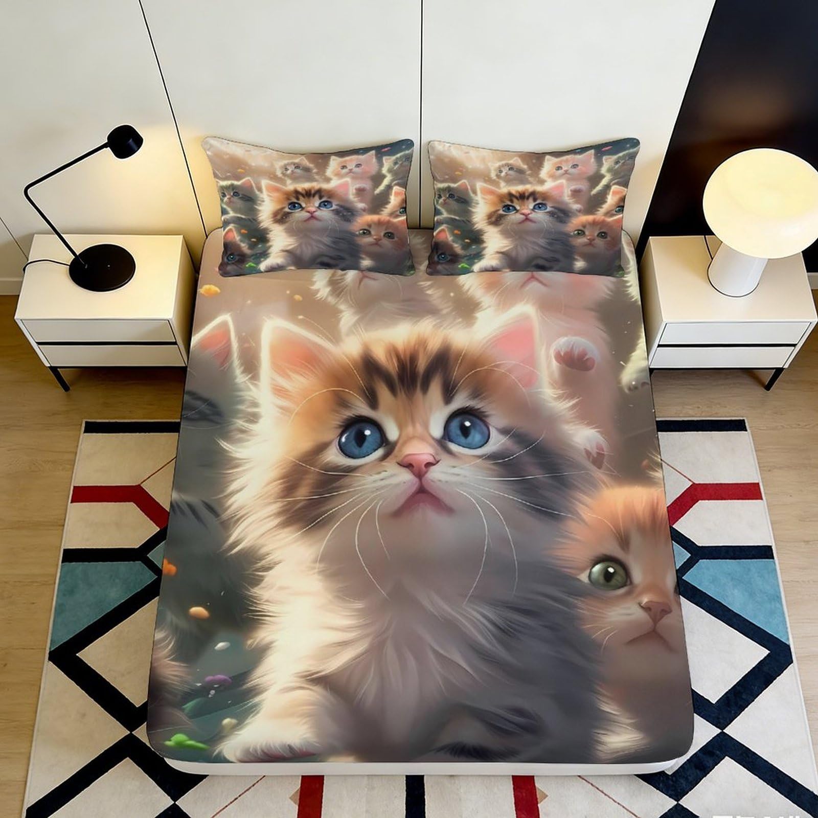 Pnayamiorkfel Style-6 3D Printed Cute Cat Fitted Sheet Microfiber Soft Bedroom Decor Artistic Kitten Bed Cover For Home Guest Room 90X200x25cm