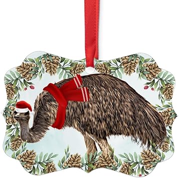 Emu Bird Christmas Ornament 2026 Benelux Aluminum Holiday Decoration with Pinecone Red Scarf Santa Hat Winter Home Decor Gifts for Bird Lovers