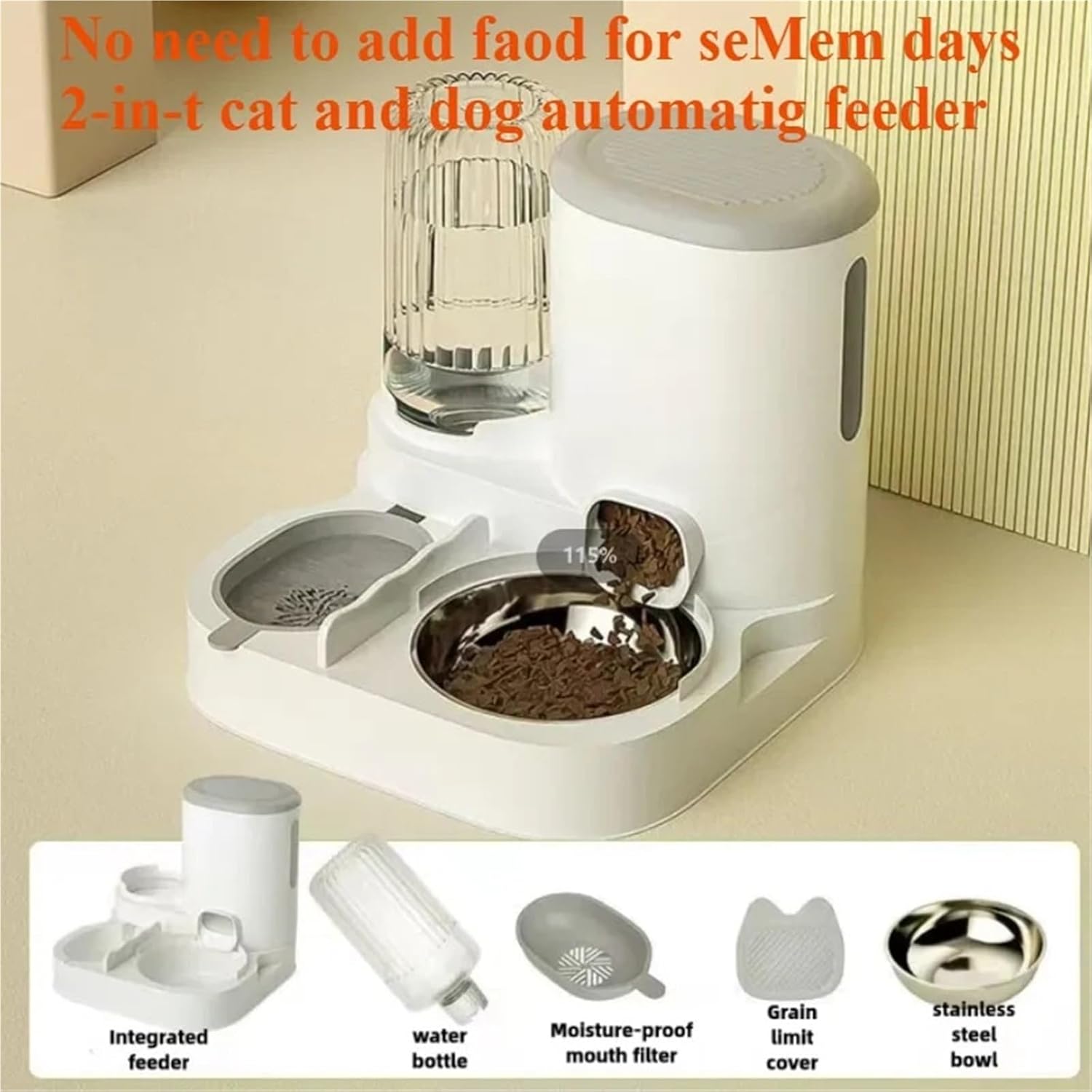 Integrated Pet Feeding Bowl Combo, Automatic Food Dispenser and Water Supply Station, Dual Use Eating Drinking Basin for Indoor Cats and Dogs(Package B)