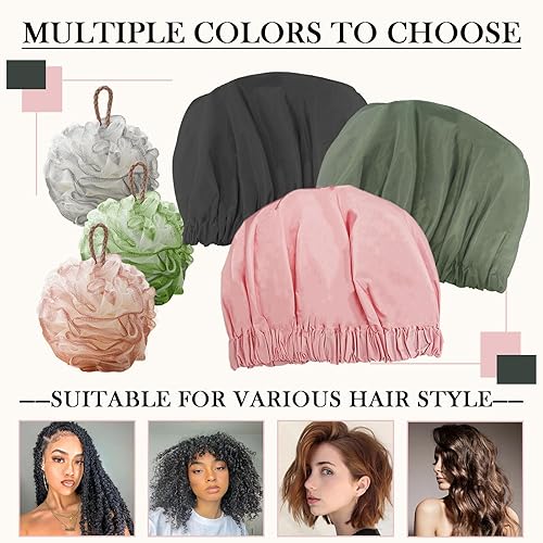 Extra Large Shower Cap for Women - Waterproof Hair Bonnet(Black)
