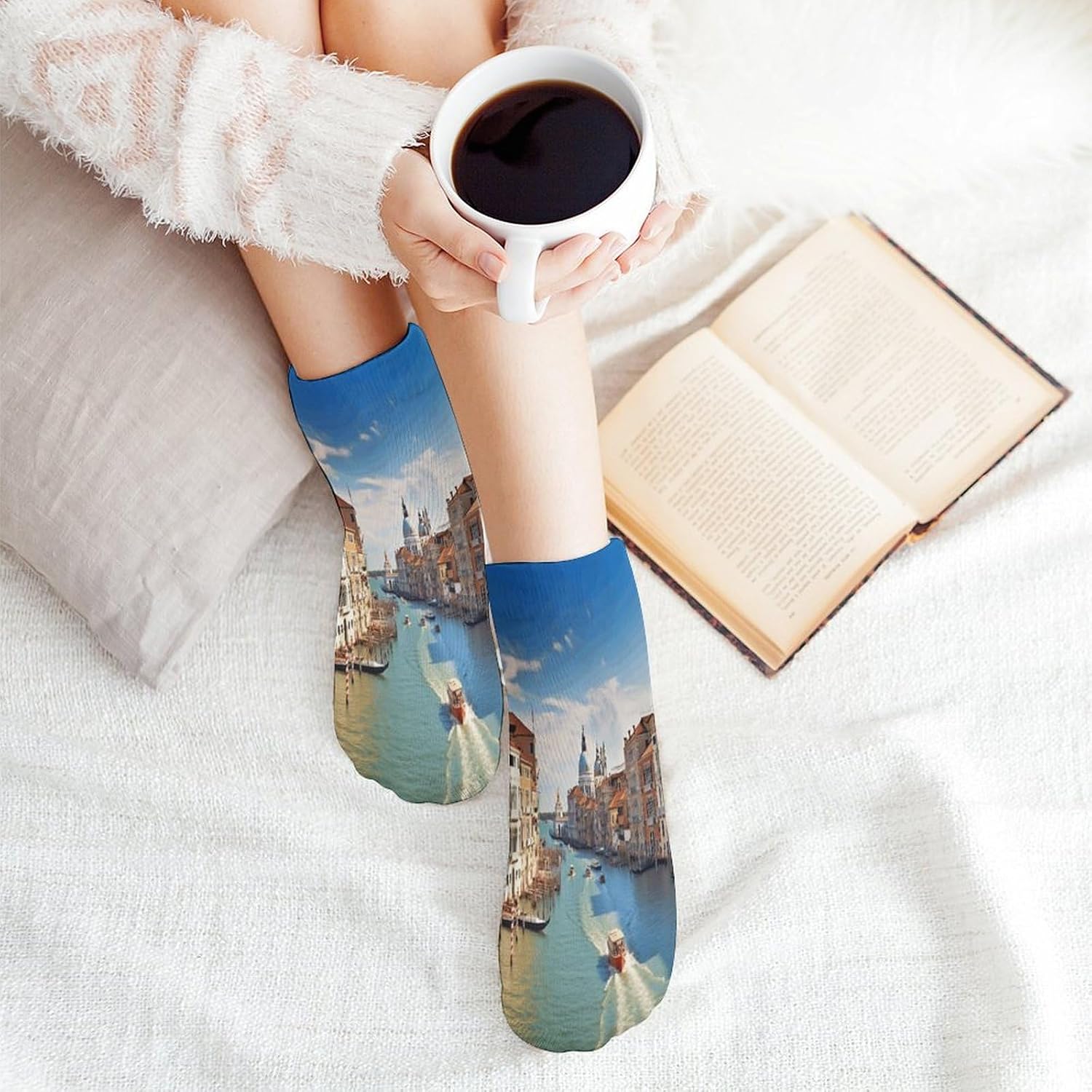 Socks for Men Women 5 Pairs Short Ankle Socks | Grand Canal in Italy Low Cut Casual Crew Sock Cute Breathable Athletic Socks Non Slip No Show Sock
