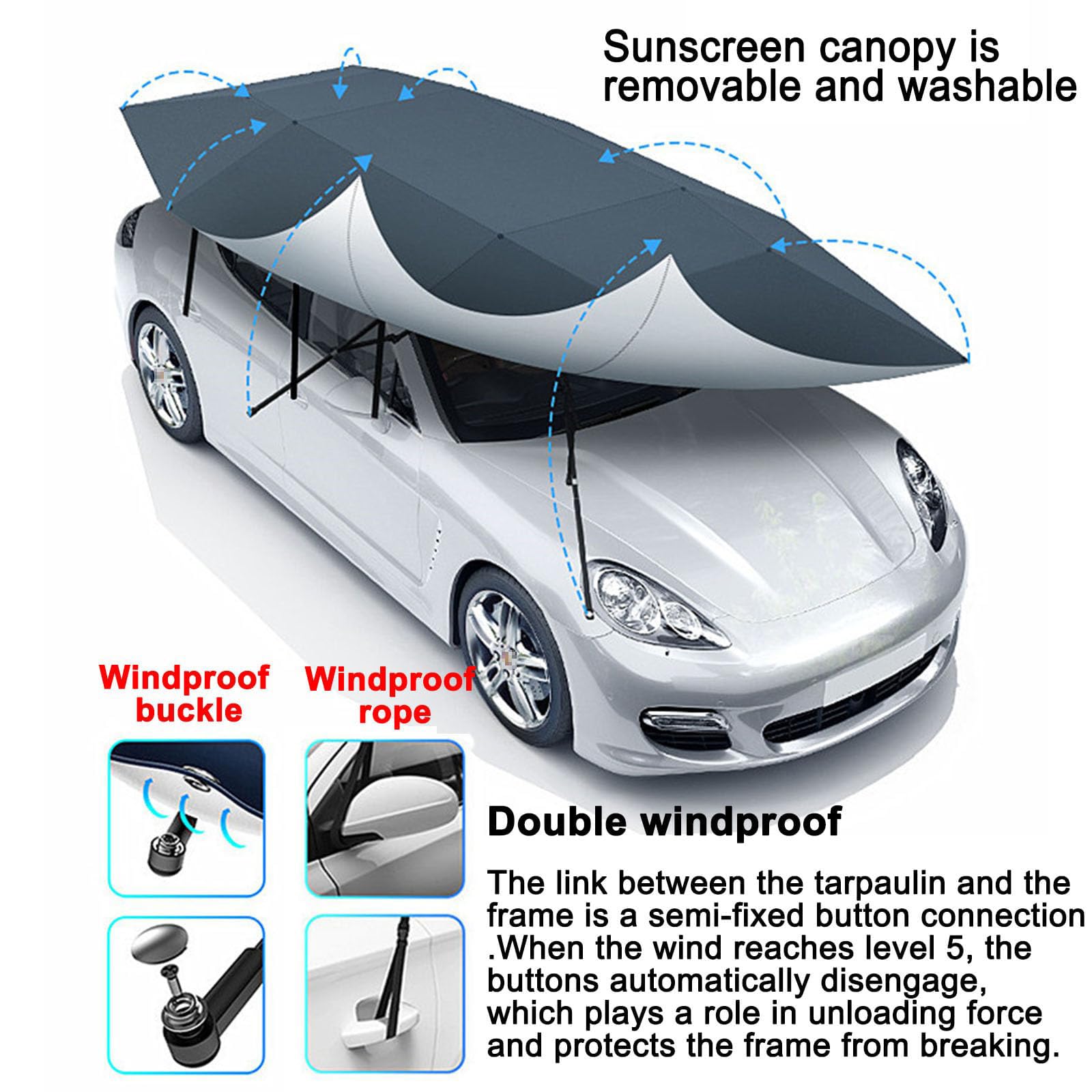 Ombrello parasole per auto completamente automatico con telecomando, parasole per auto da 5,2 m, previene la polvere, antipioggia, antigrandine, adatto a vari modelli di auto,Silver