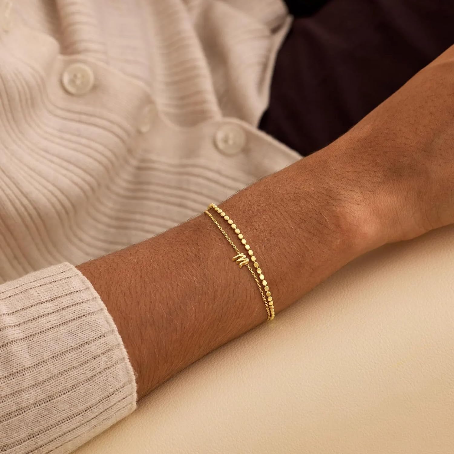 Initial Bracelets for Women, Dainty 14K Gold Plated Layered Letter Bracelet, Trendy Charm Stackable Jewelry Valentines Day Gift for Her - Image 4