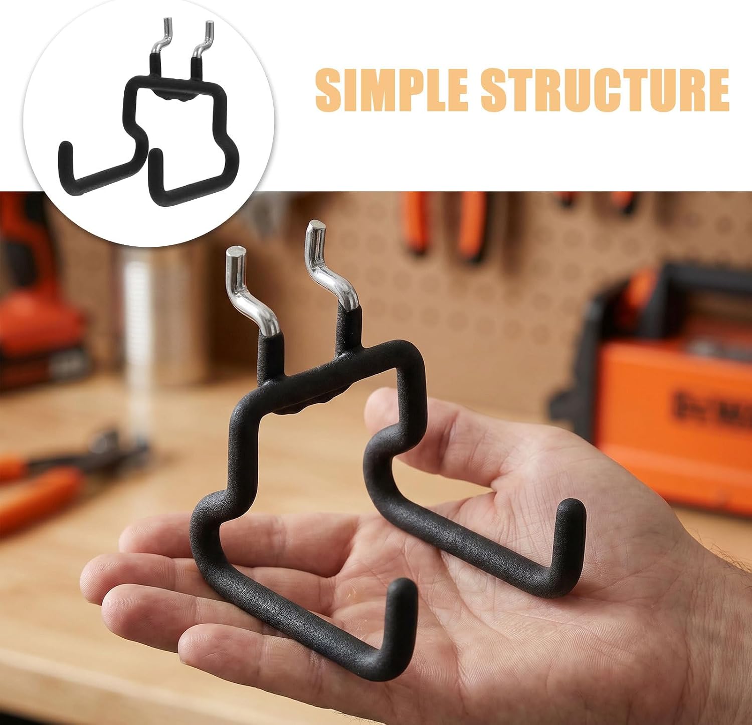2pcs Stainless Steel Pegboard Hooks, Heavy‑Duty Double J Utility Hooks with Non‑Slip Coating, Tool Accessory Hangers for Garage, Shed, Shop