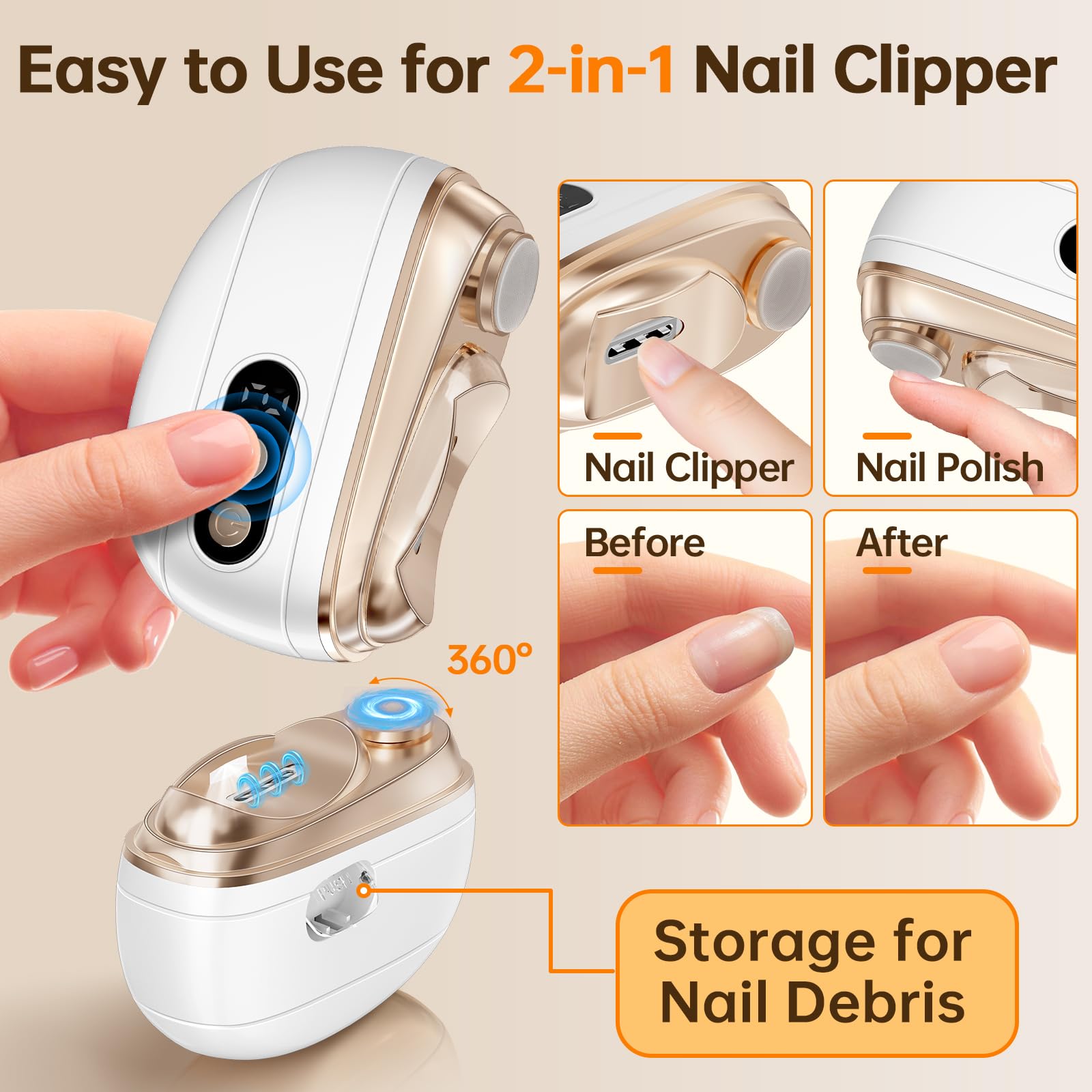 Condition photo showing New/Like New for electric nail clipper 2026 upgraded 3 in 1 rechargeable automatic nail trimmer with led light & clip storage - usb rechargeable for baby, kids,seniors, adults