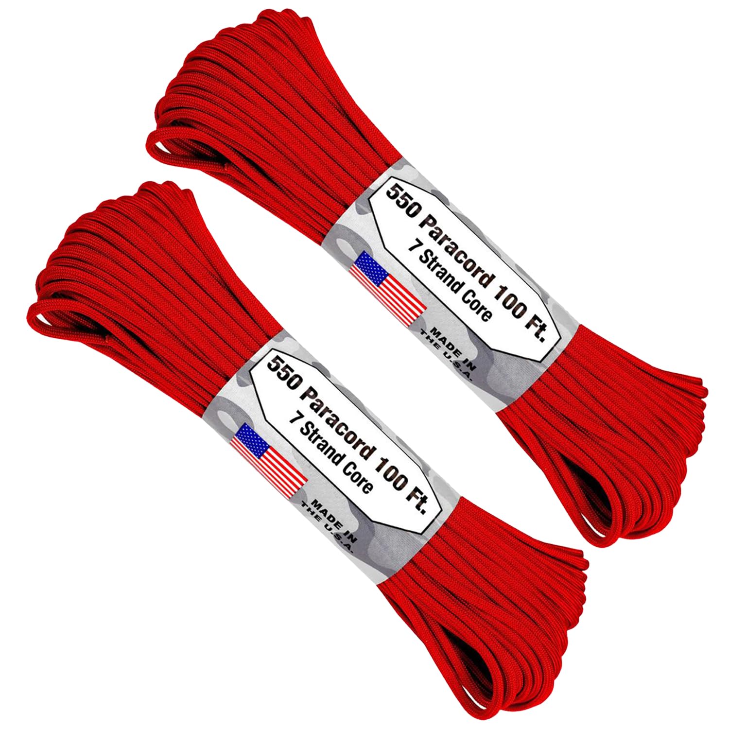 Atwood Rope - Red 550 Paracord, 7 Strand Core 1/8 inch x 100 Foot - 2 Pack