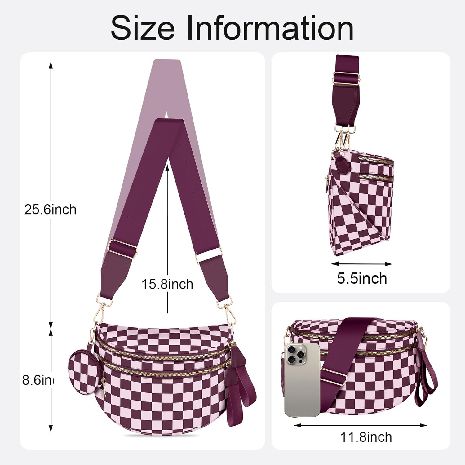Bum Bags for Women Checkered Crossbody Bag Large Nylon Belt Purse Fanny Packs, Bonus with a Extra Strap - Image 6