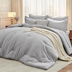 MUXHOMO 7 Ensemble de pièces Queen Comforter, Lit doux dans un sac Taille Queen, Ensemble de lit toute saison avec confort, Feuille plate, Draps ajustés, Oreillers & Shams, Beige