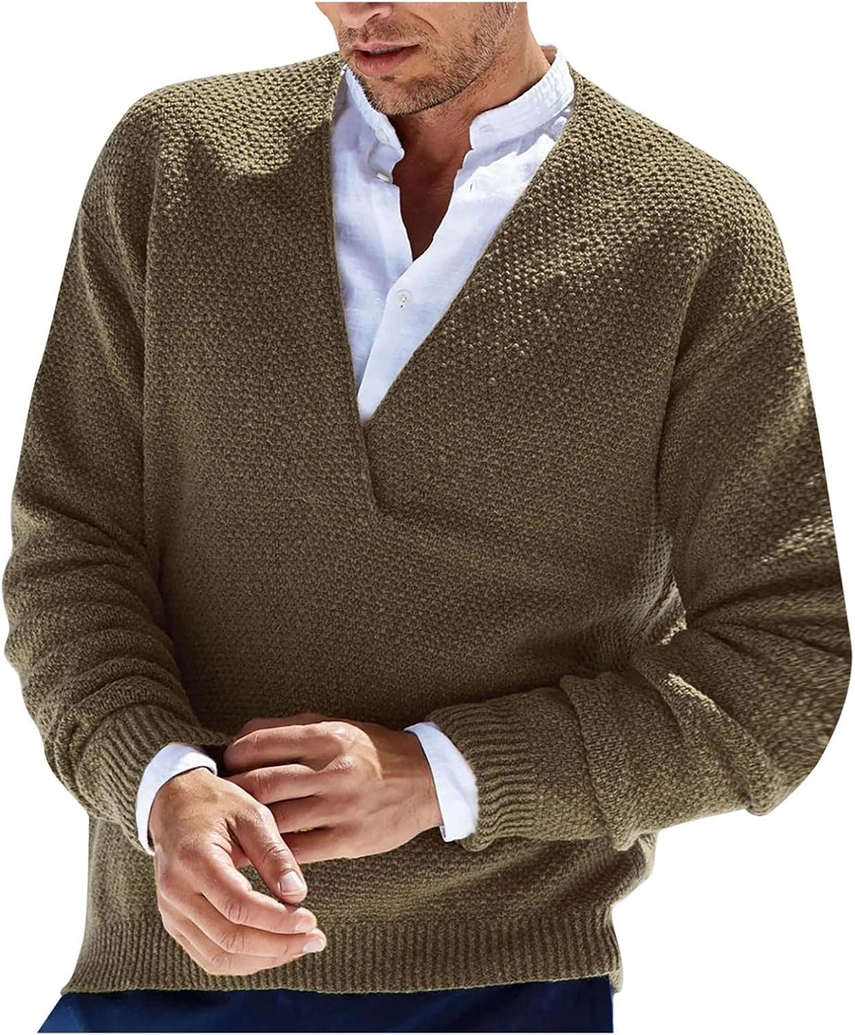 Men's Premium Sweaters Winter Classic Fit Lightweight Vneck Long Sleeve Comfortably Cardigan Jackets : Sports & Outdoors