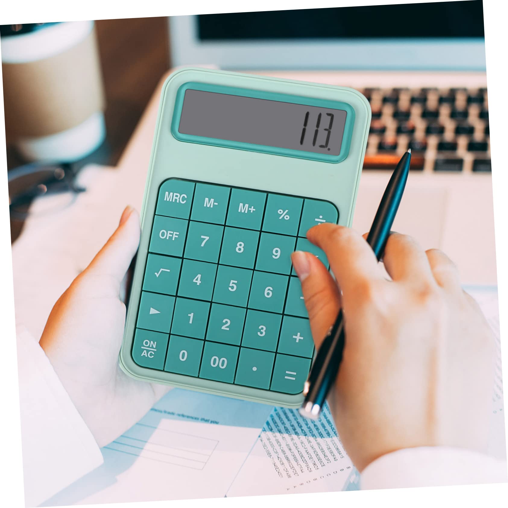 Calculatrice de Bureau Simple à 12 Chiffres Grand Écran LCD, Légère et Pratique en Abs Vert, pour Bureau et Étudiants