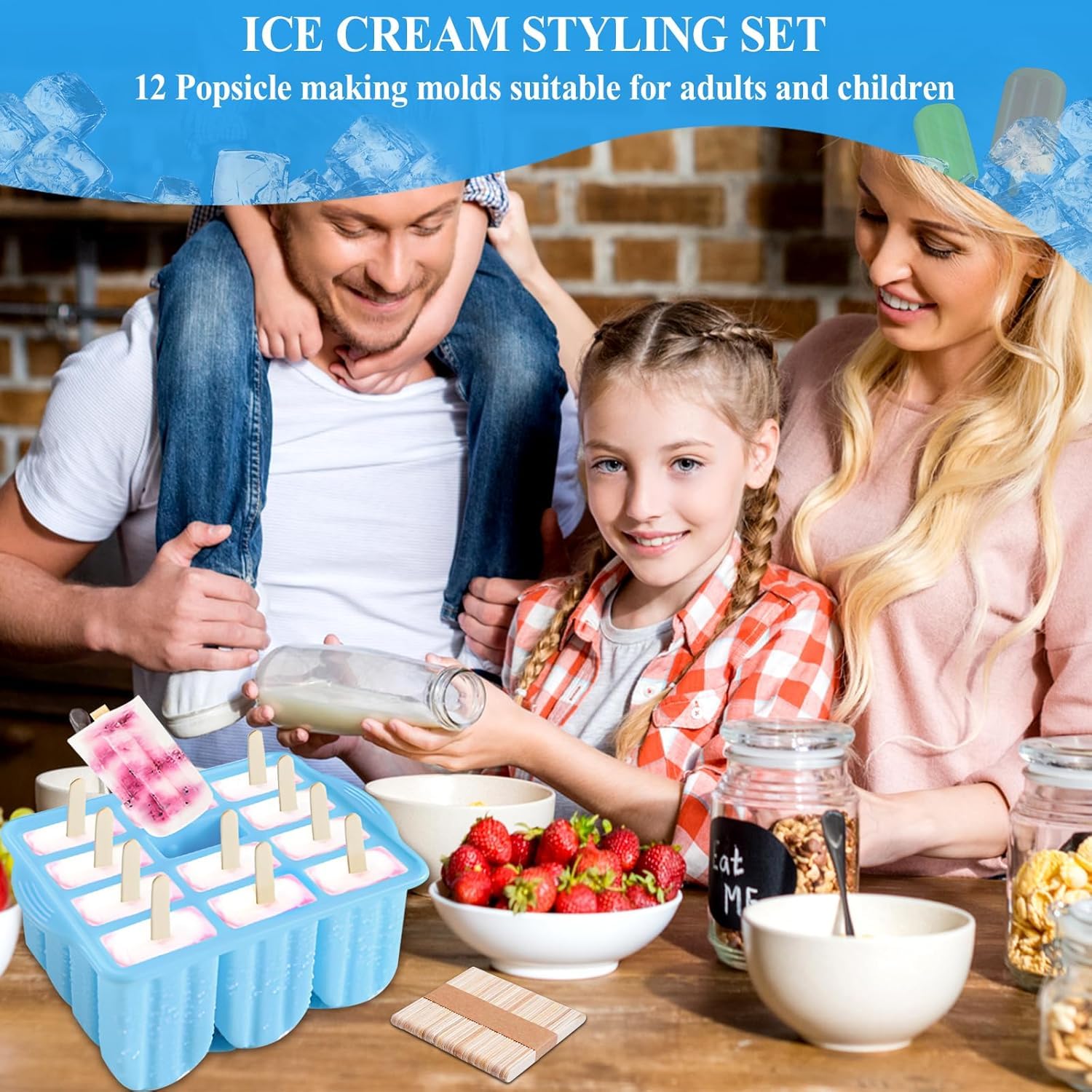 Purpledi Moldes para Helados de Silicona, Molde para Helados y Polos, Set de Moldes para Polos DIY sin BPA para Niños, Moldes Reutilizables para Polos