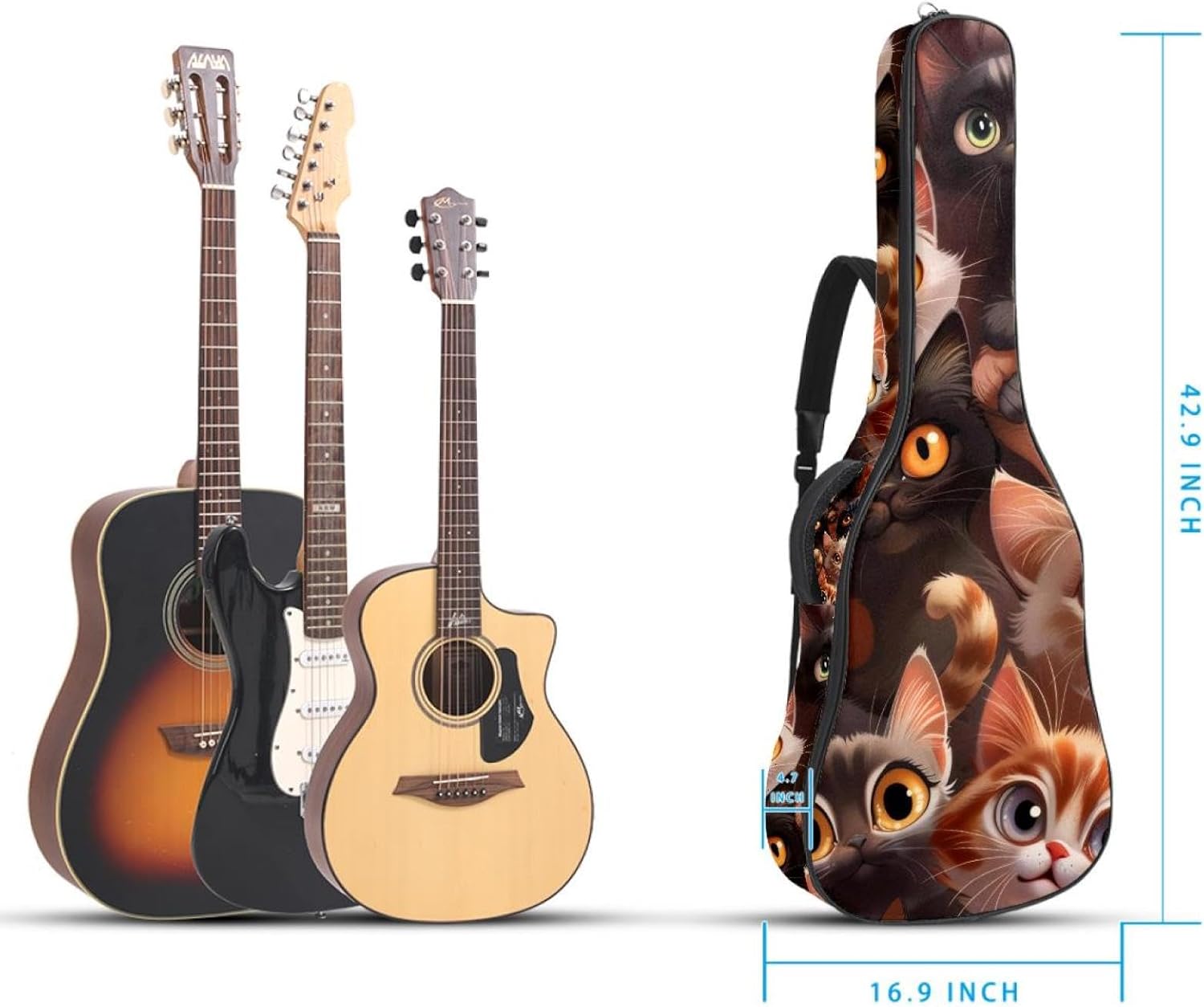 Acoustic Guitar Bag, 40 41 42 Inch Guitar Case Cover Soft Guitar Gig Bag for Acoustic Electric Bass Classical Guitar, Cute Cats Pattern