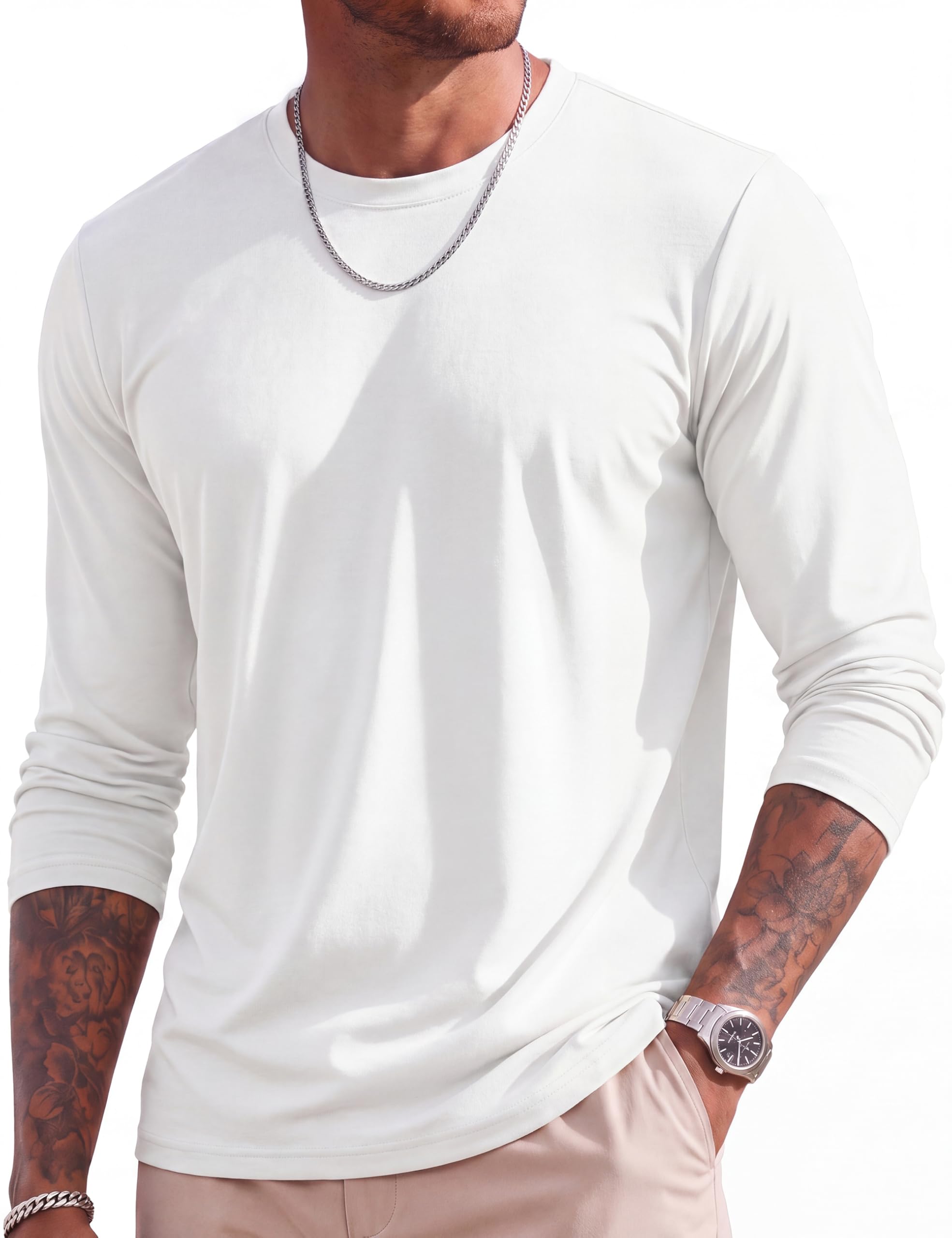 MAGCOMSEN Langarmshirt Herren Longsleeve Baumwolle Sweatshirt Men Longshirt | Baumwollstoff,Bacis Style,Rundhals,Atmungsaktive,Dünn und Leicht,Freizeit und Casual,Für Frühling Sommer Herbst und Winter