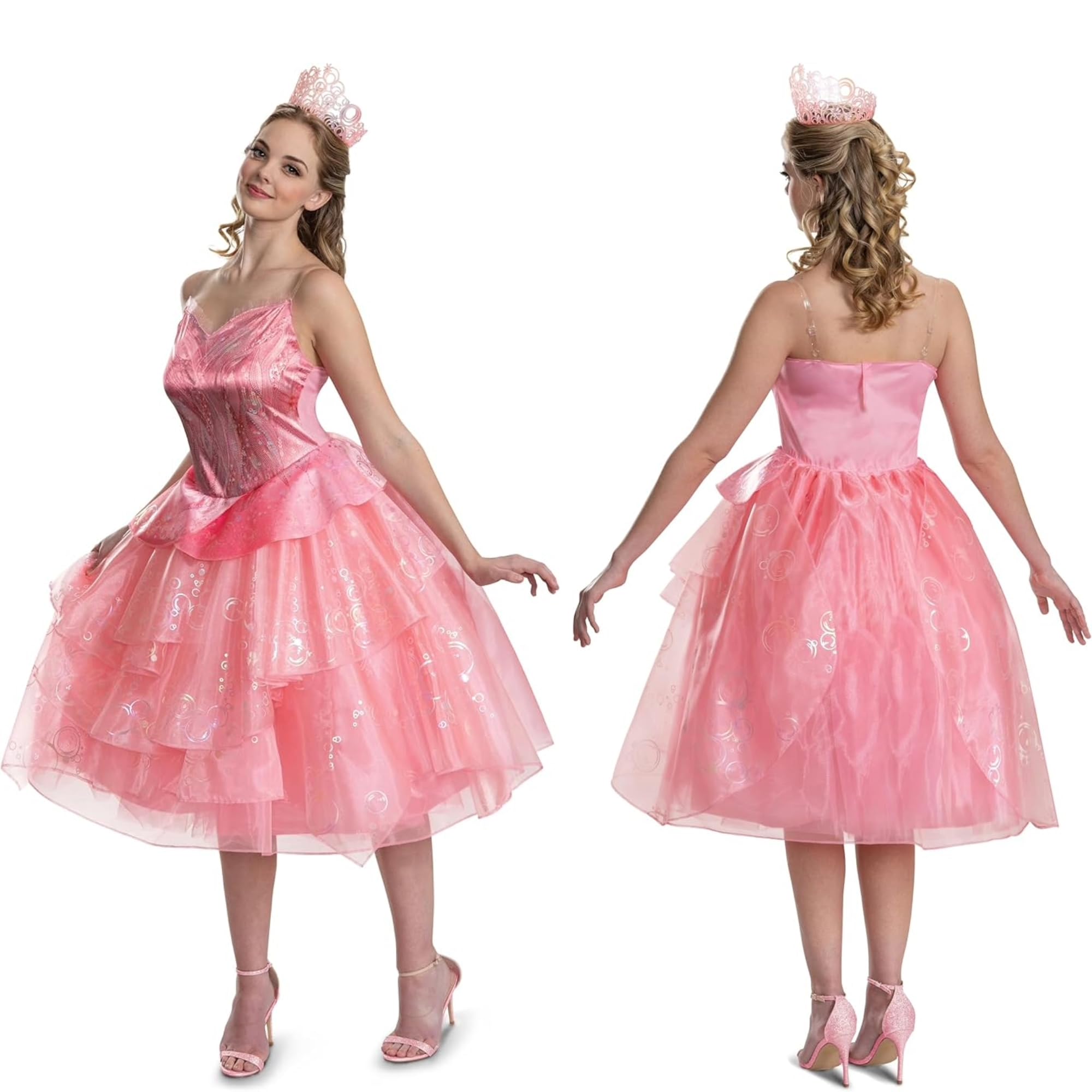 Women's Wicked Deluxe Glinda Fancy Dress Costume | Wicked Fancy Dress Costumes Pink Large Disguise