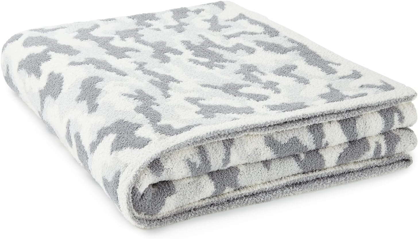 Crafted by Catherine Camouflage Print Cozy Knit Throw Blanket 60" x 70" Inches, Soft Comfy Decorative Throw for Couch Bed Sofa Travel, Camo Grey