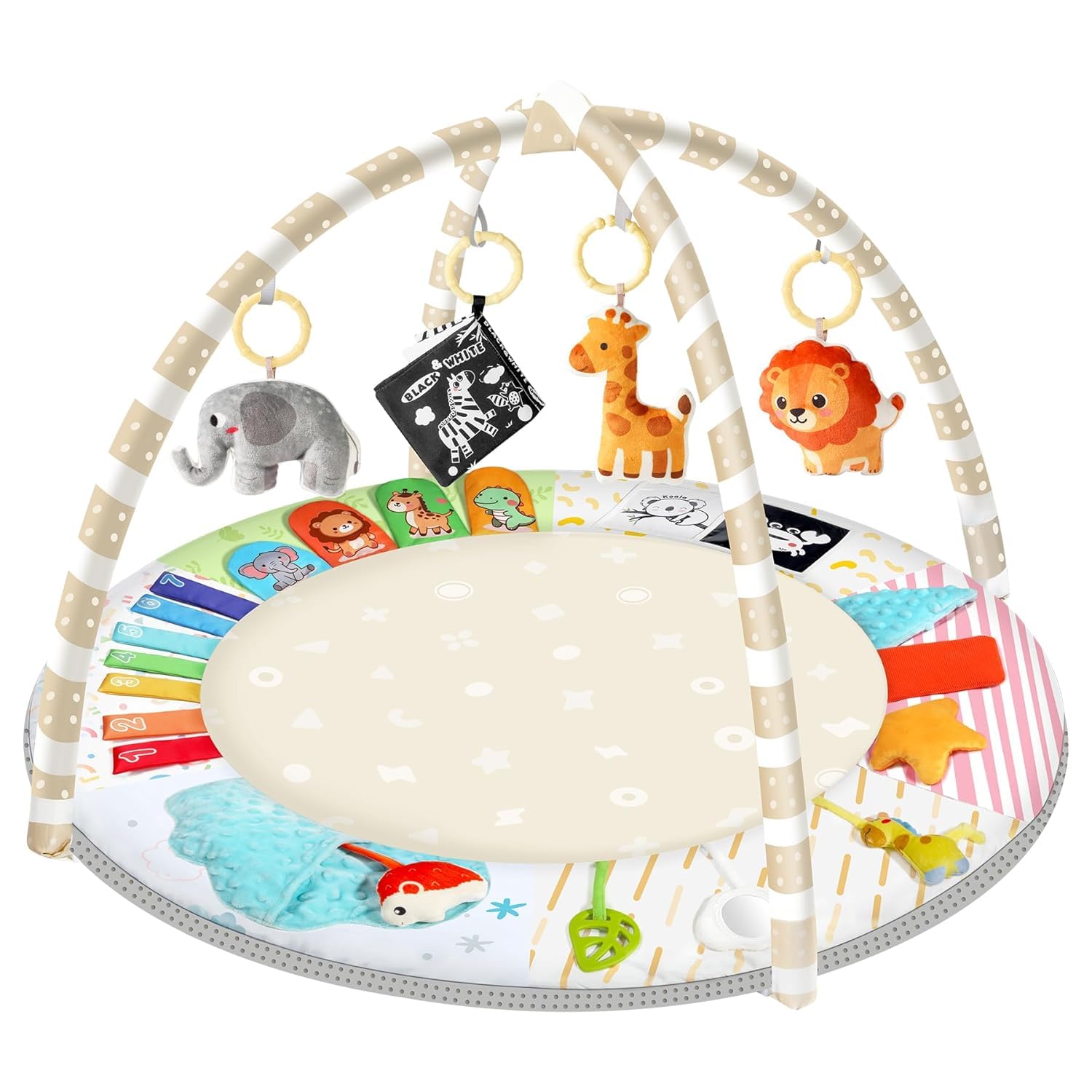 URMYWO Baby Play Mat Baby Play Gym with 5 Removable Toys for Grasping
