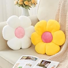 Gowwye 2 Pcs Flower Throw Pillow 15 7 Daisy Flower Shaped Pillows Set with Faux Rabbit Fur Soft
