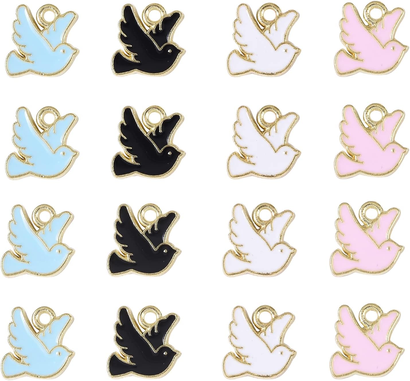 KitBeads 80pcs Enamel Pigeon Charms Mixed Colors Bird of Peace Mini Dove Charms for Jewelry Making Bracelets Bulk Craft Necklace