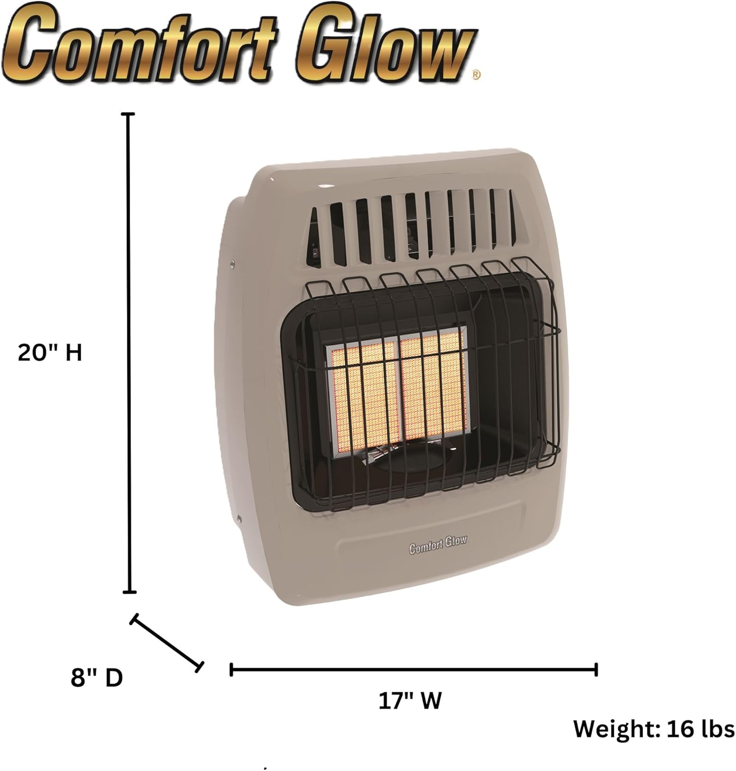 Comfort Glow KWD216 Dual Fuel Infrared Vent Free Wall Heater 2 Plaque 12000 Btu Beige 1 piece