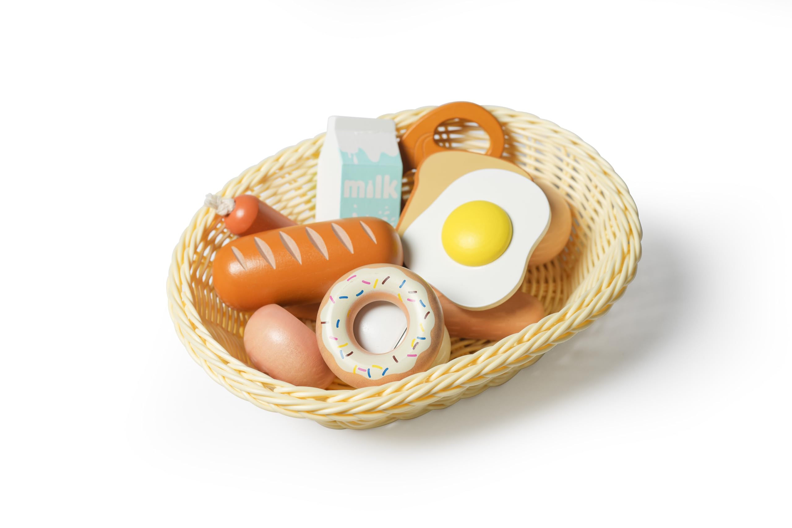 Hooga Breakfast Play Food Set With Basket Wooden Playfood