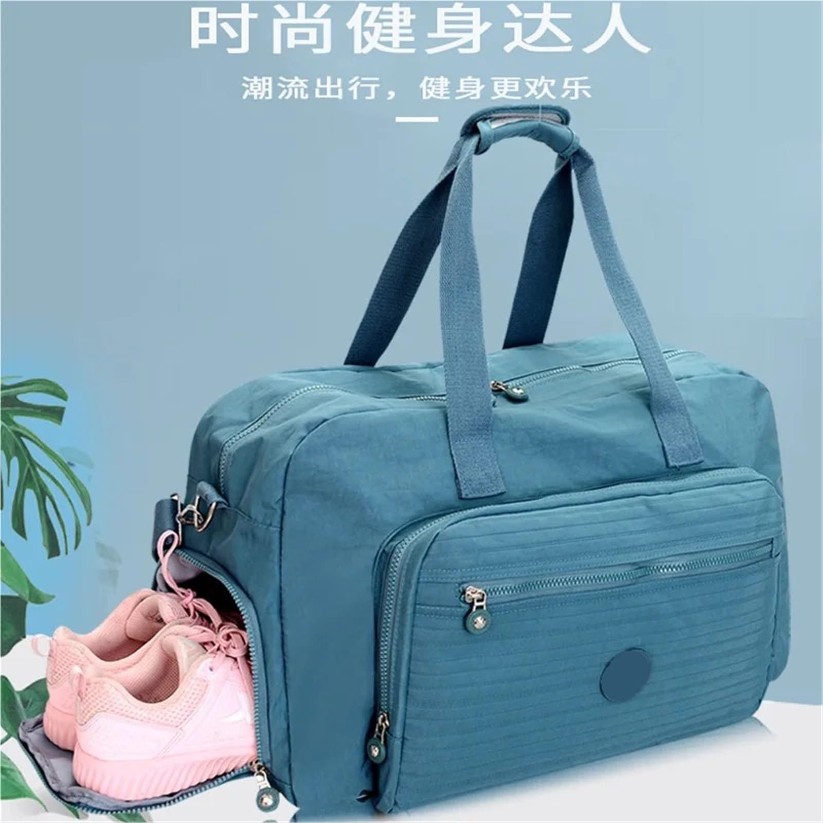 Sporttasche Fitness Gym Bag Outdoor Travel with Shoes Pocket Handbag Daily Training Yoga Multi-Functional Casual Trip Crossbody Bag(Lake Blue)