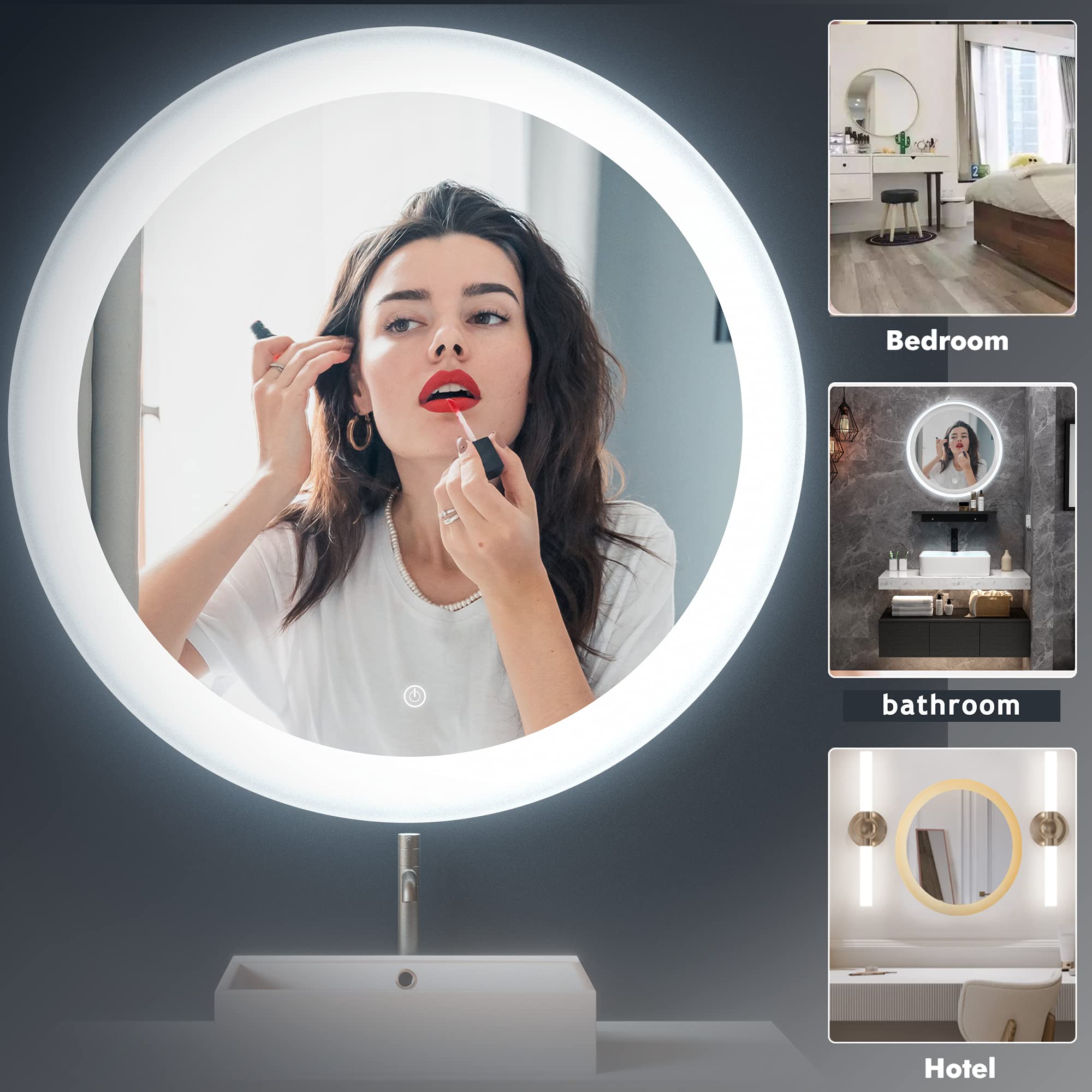 MIRPLUS 24 Inch Round LED Mirror Bathroom Mirror with Lights AntiFog