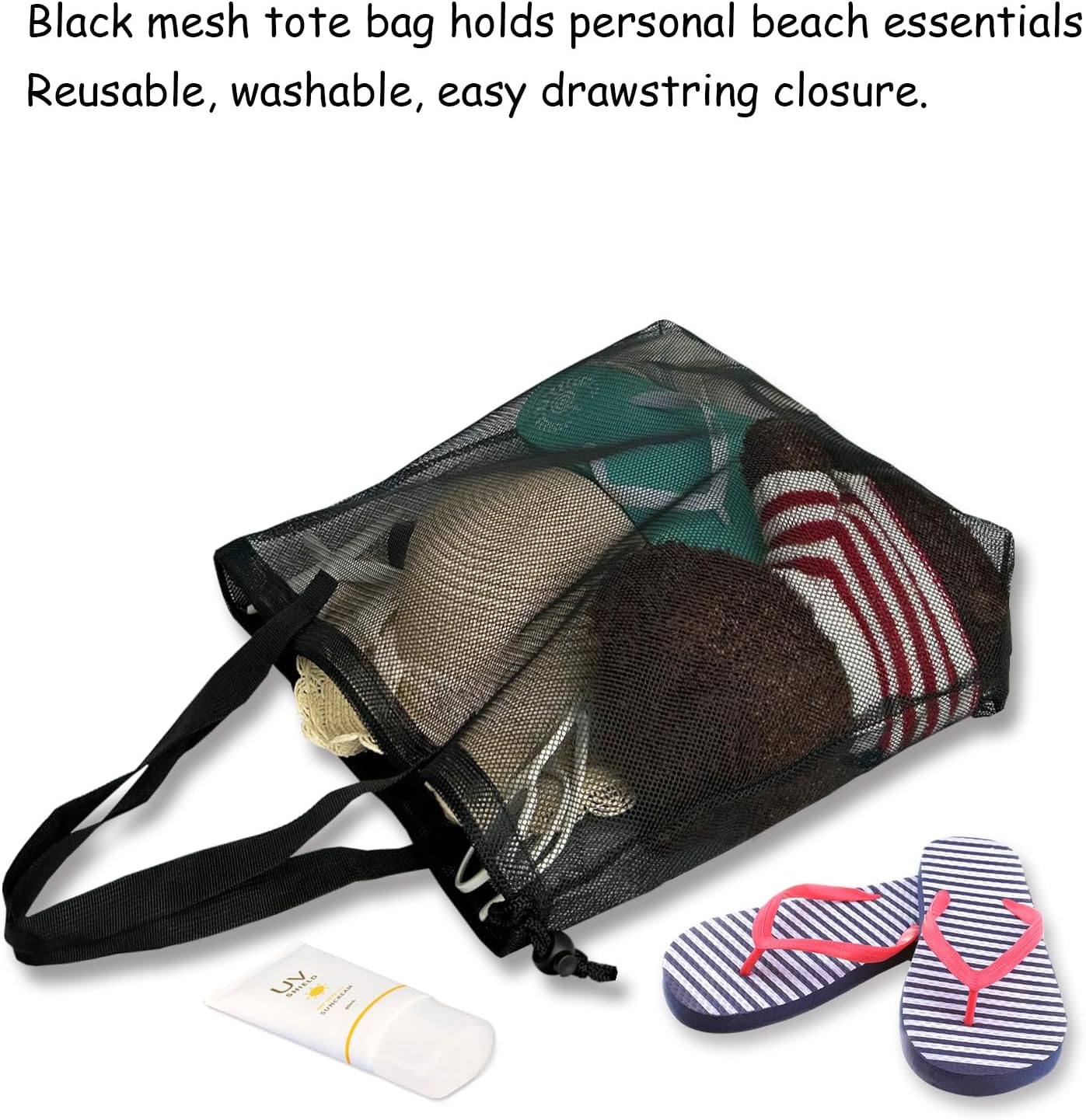 4Pieces Cute Mesh Pool Tote Bags,Mesh Beach Bags With Drawsting For Swim,Travel,Party - Image 6