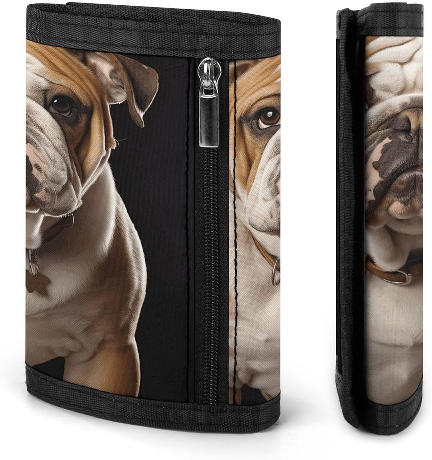 English-Bulldog Wallet for Men Women Zipper Travel Wallets Stylish Trifold Wallets with Large Capacity Bifold Wallet