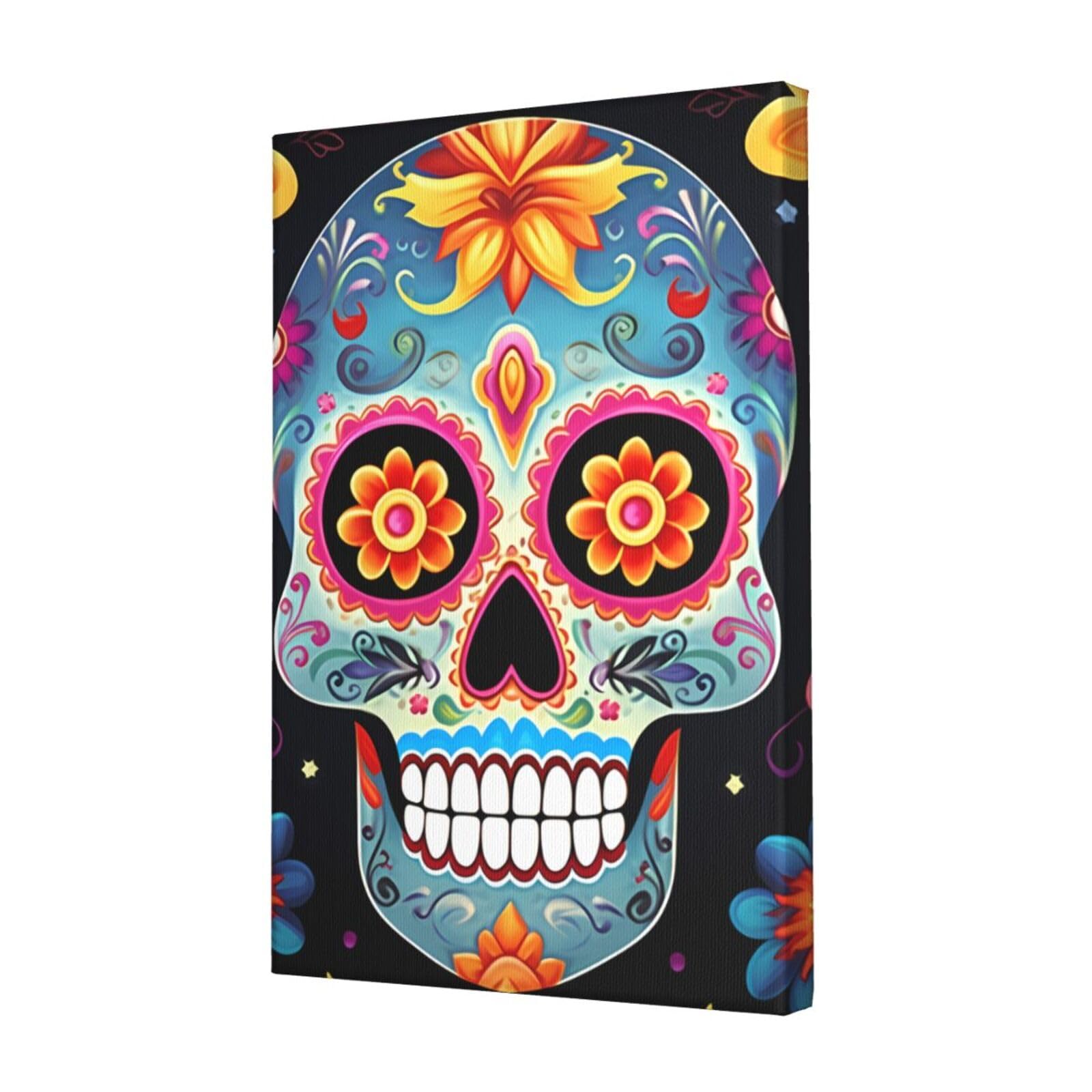 KLOPH Sugar Skulls Canvas Wall Art for Living Room 12"x18" Modern Artwork Painting for Bathroom Hanging Canvas Prints Aesthetic Wallart for Bedroom Kitchen Office Wall Decor