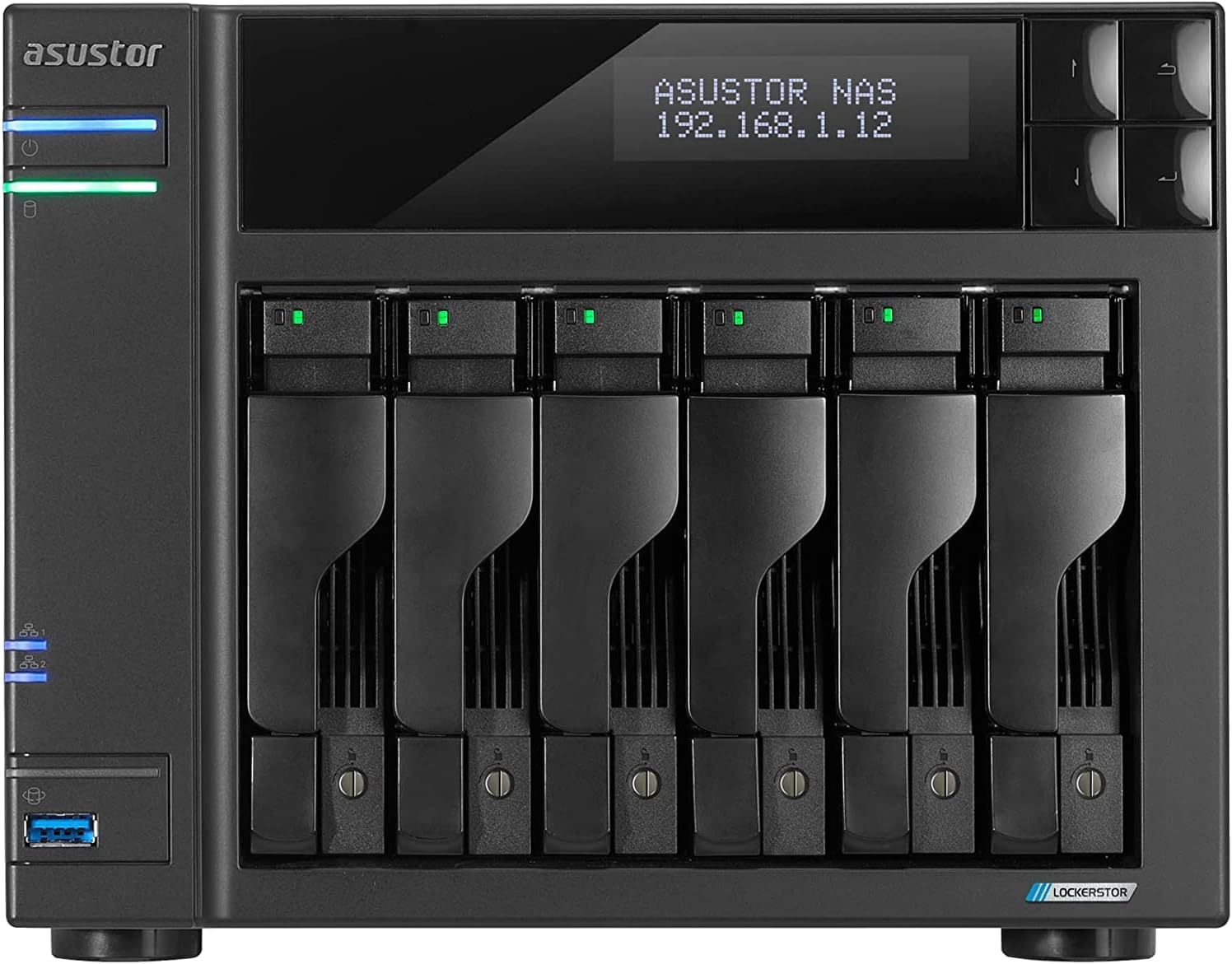 Storage NAS Asustor Lockerstor 6 Gen2 AS6706T (Intel Celeron N5105 Quad-Core 2.0GHz (burst up 2.90 GHz)/8GB SO-DIMM DDR4 Max.16GB/2x 2.5 Gigabit Ethernet (2.5G/1G/100M)/6Baias/Max.120TB/TORRE/4 x M.2