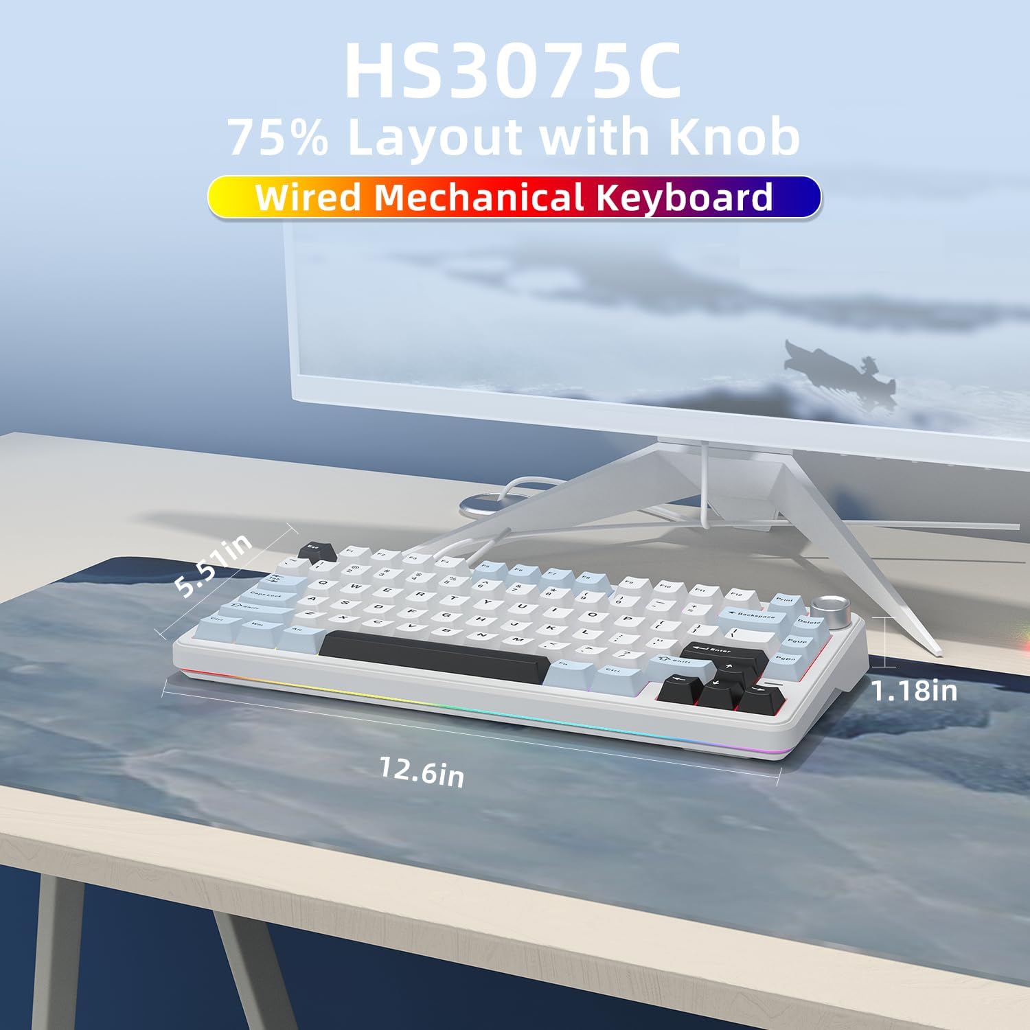 75% Wired Hot Swappable Mechanical Keyboard with Metal Knob | Mount Gasket | Programmable RGB Backlit & Adjustable Side Lighting (Peach Linear Switch)