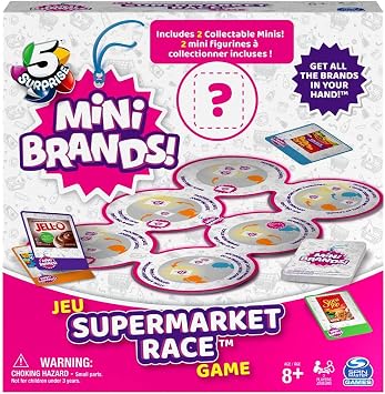 Spin Master 6063724 Surprise Mini Brands Supermarket Race Board Game 5-Piece Set with 2 Collectible Movers