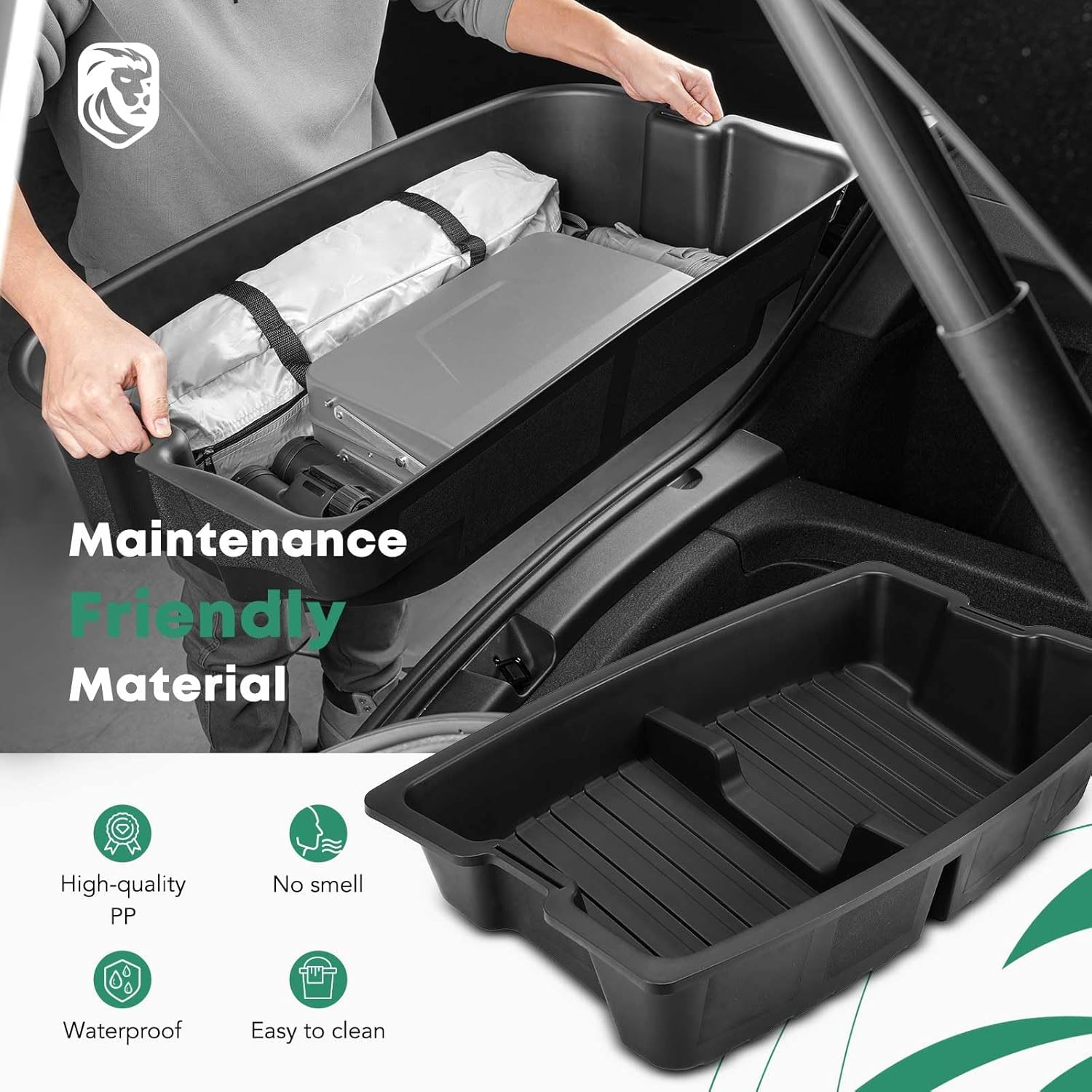 YHTAUTO Rear Lower Trunk Organizer Fit 2024 2025 2026 Tesla Model 3 Highland, Waterproof Trunk Storage Bins Organizer Rear Trunk Storage Box Model 3 Accessories